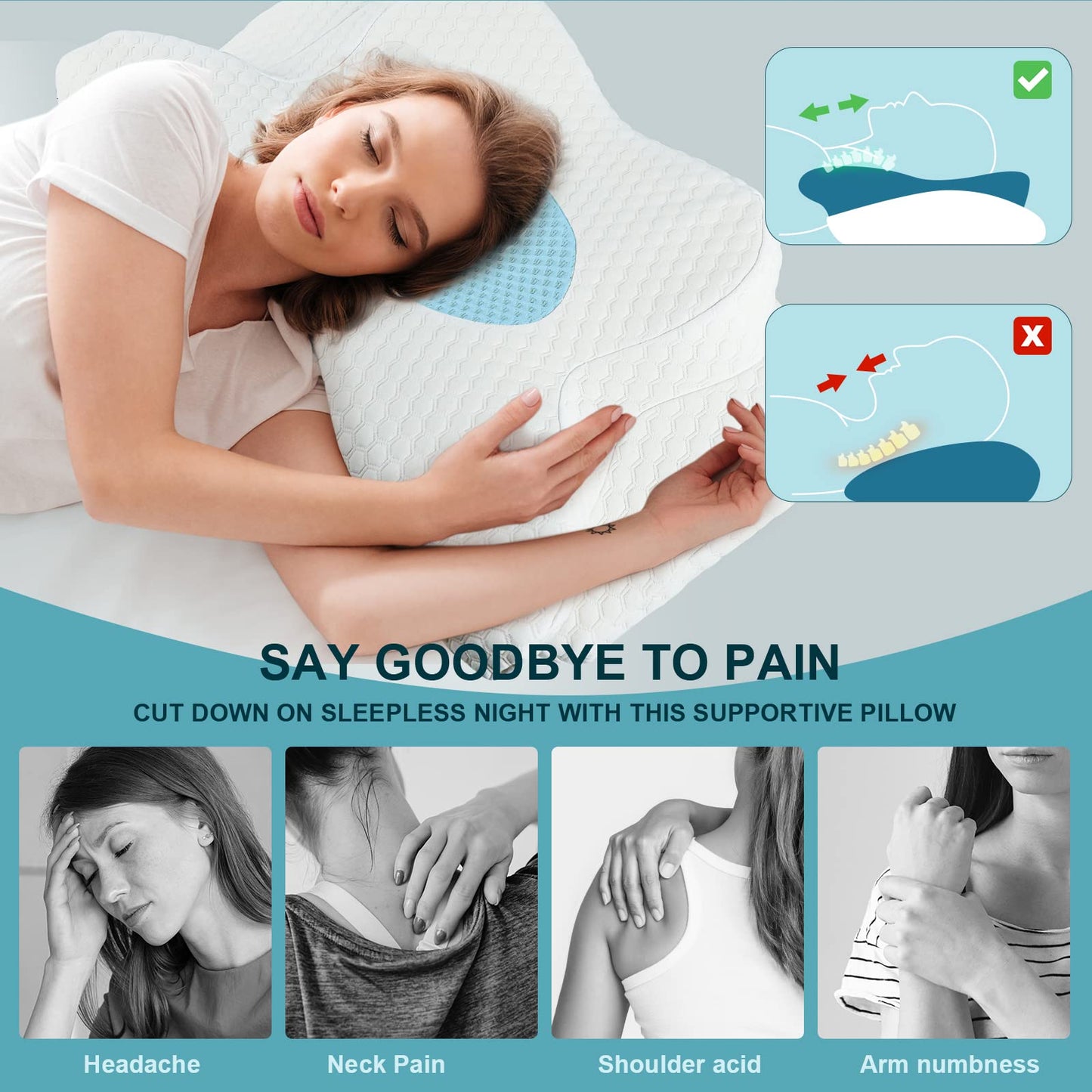 GOXIFACA Orthopedic Pillow, Memory Foam Ergonomic Pillow, Neck Support Pillow for Neck Pain, for Back and Side Sleepers, Improve Sleep Quality, 60 * 35 * 10/12cm