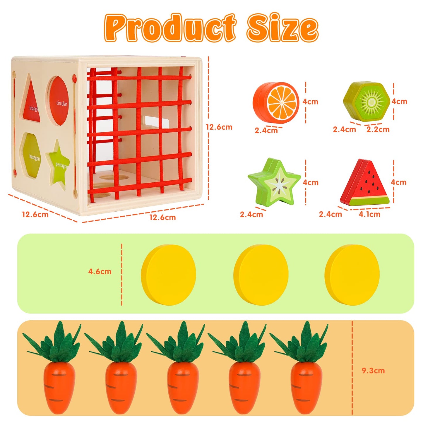 Joyreal 5 In 1 Montessori Toy for 1 2 3 Year Old - Wooden Toy for 1 2 Year Old, Baby Toy, Children's Toy for Girls Boys Sorting Game Carrot Harvest Gifts for Kids