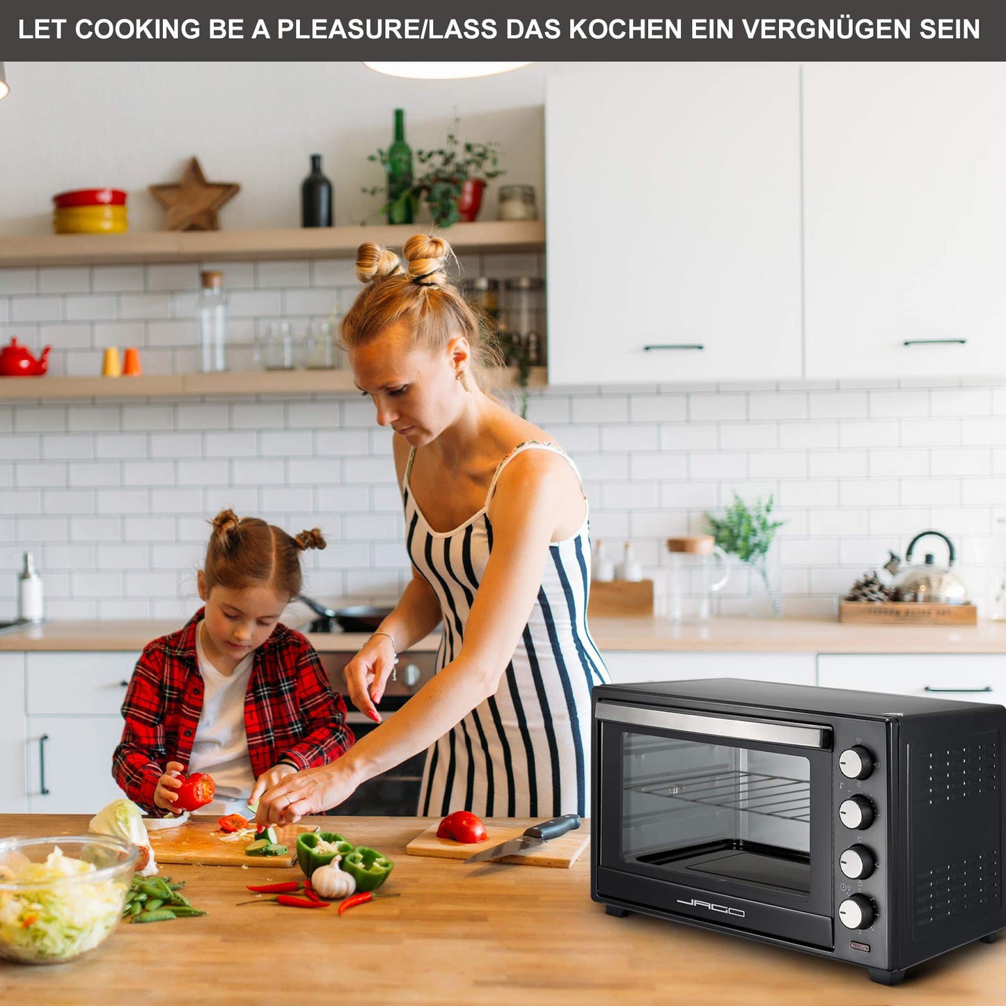 Jago® Mini Oven - with convection, rotisserie, interior light, Electric, 48L, 6 cooking modes, 2000W, Timer, 100-230 °, double glazing, Black - Mini Oven, Mini Electric Oven, Oven, Grill-Oven