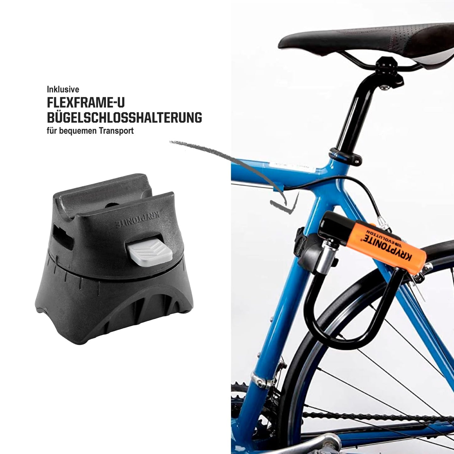 Kryptonite Evolution Mini-7 U-lock - security level 7/10, durable anti-theft bike lock with flexible double-loop cable and transport bracket, comes with 3 keys - 8.3 x 15.3 cm