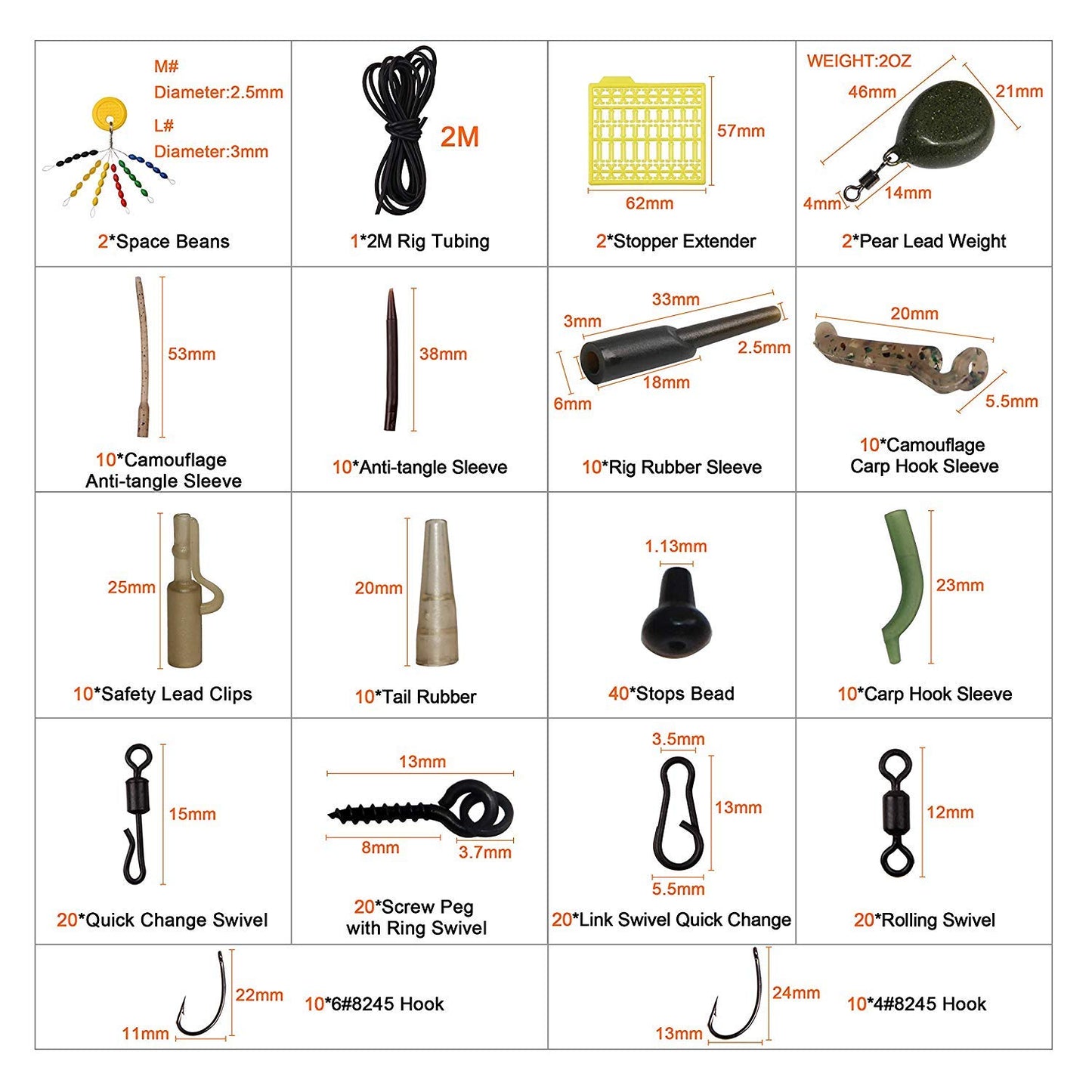 217pcs Carp Fishing Tackle Set Carp Fishing Tackle Box Anti Tangle Sleeve Line Aligner Bait Screws Carp Hooks Carp Weights for Bait Making Fishing Accessories