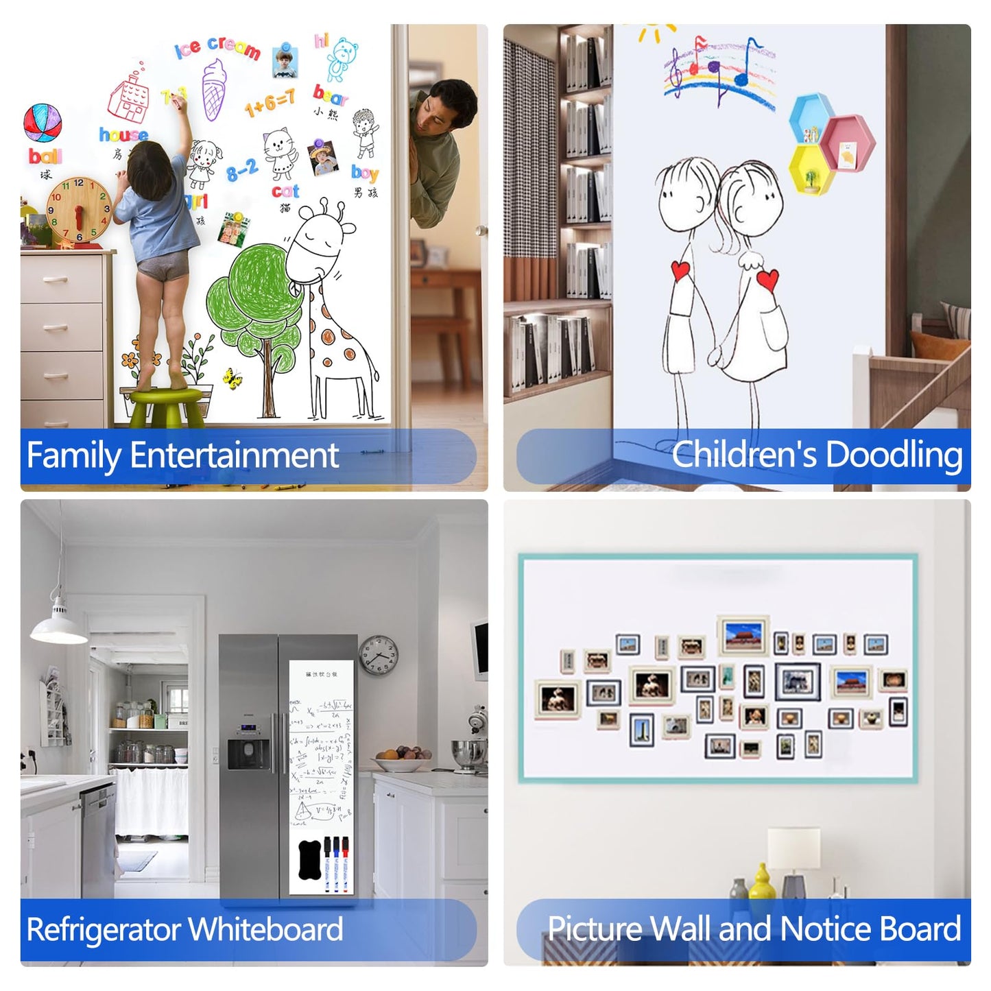 JOMUSAGA Whiteboard Film, 180 x 120 cm, magnetic self-adhesive whiteboard film, whiteboard sticker DIY, including marker, sponge, and magnets, for school, office, and home.
