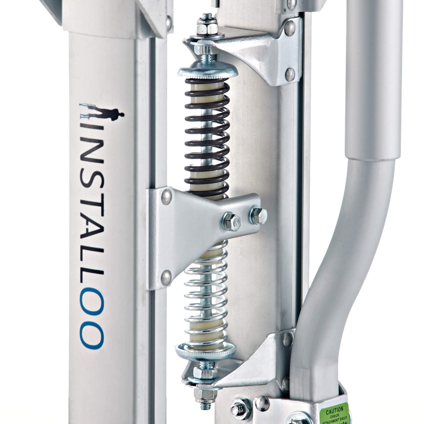 Installoo Consumer-Line Aluminum Drywall Stilts for professional drywall work. Adjustable stilts suitable for farmers, builders, and painters. Adjustable height with 4 springs ranging from 60-100 cm. Size XL.
