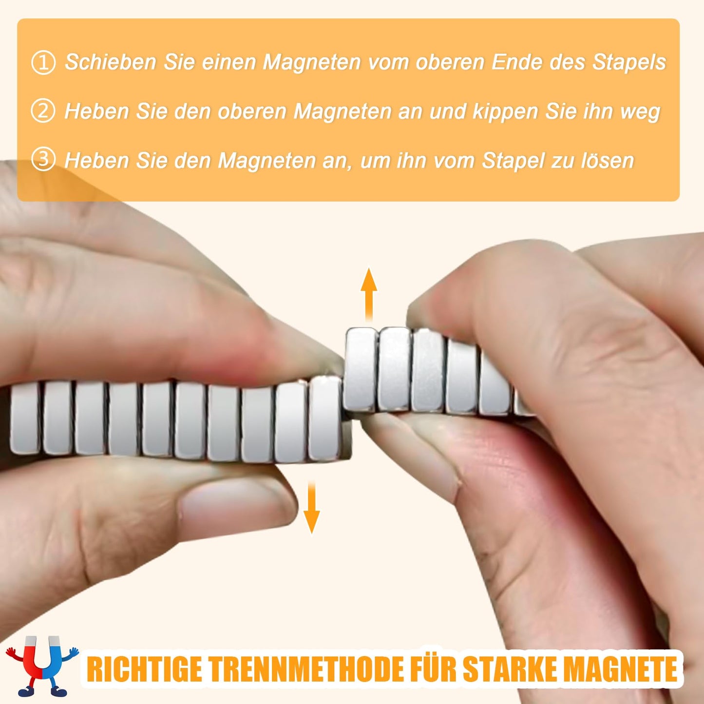 60 small powerful magnets, 10x10x4mm neodymium magnets, extra strong. The N-pole direction of the rectangular magnet is marked with "I". Ideal for kitchen cabinets and magnetic boards.