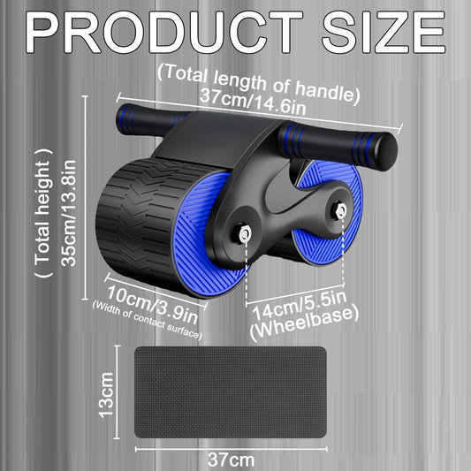 Automatic rebound abdominal roller, ab muscle trainer, with mat, roller for ab workout, featuring stable dual wheels and automatic rebound (blue)