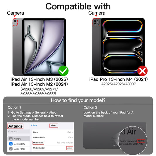 JETech case for iPad Air 13 inch M3/M2 (2025/2024) with pencil holder, Clear Transparent Back Shell Thin Stand Shockproof Tablet Cover, Auto Wake/Sleep (Black)