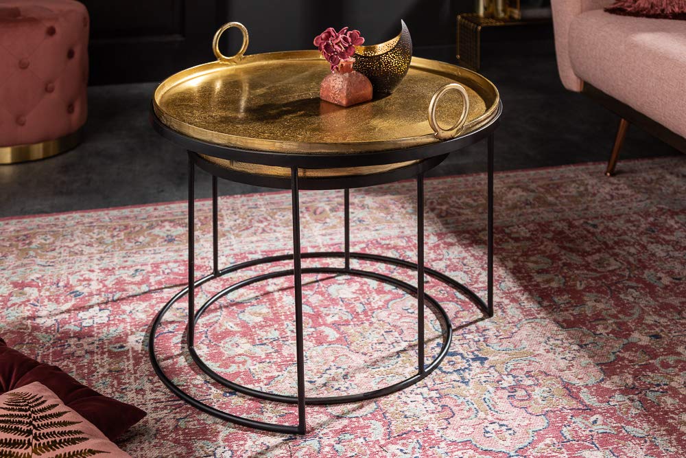 Invicta INTERIOR Elegant 2-piece set coffee tables Elements Gold black with removable tabletop set of tables