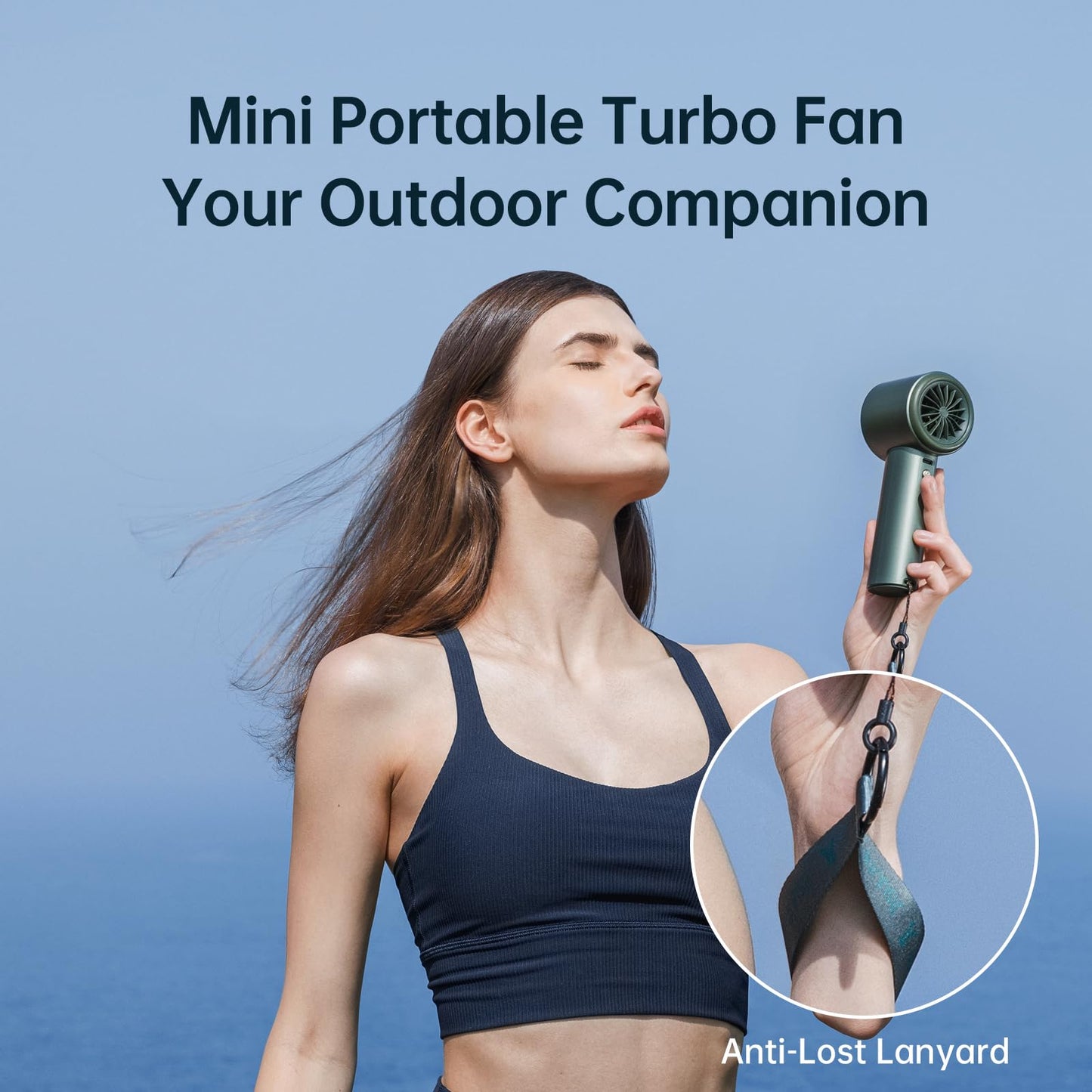 JISULIFE Portable Hand Fan, Adjustable Speed (1-100), Turbo Mini Fan, Rechargeable 3600mAh Battery, Digital Display, For Women Men Travel/Camping/Outdoor-Green