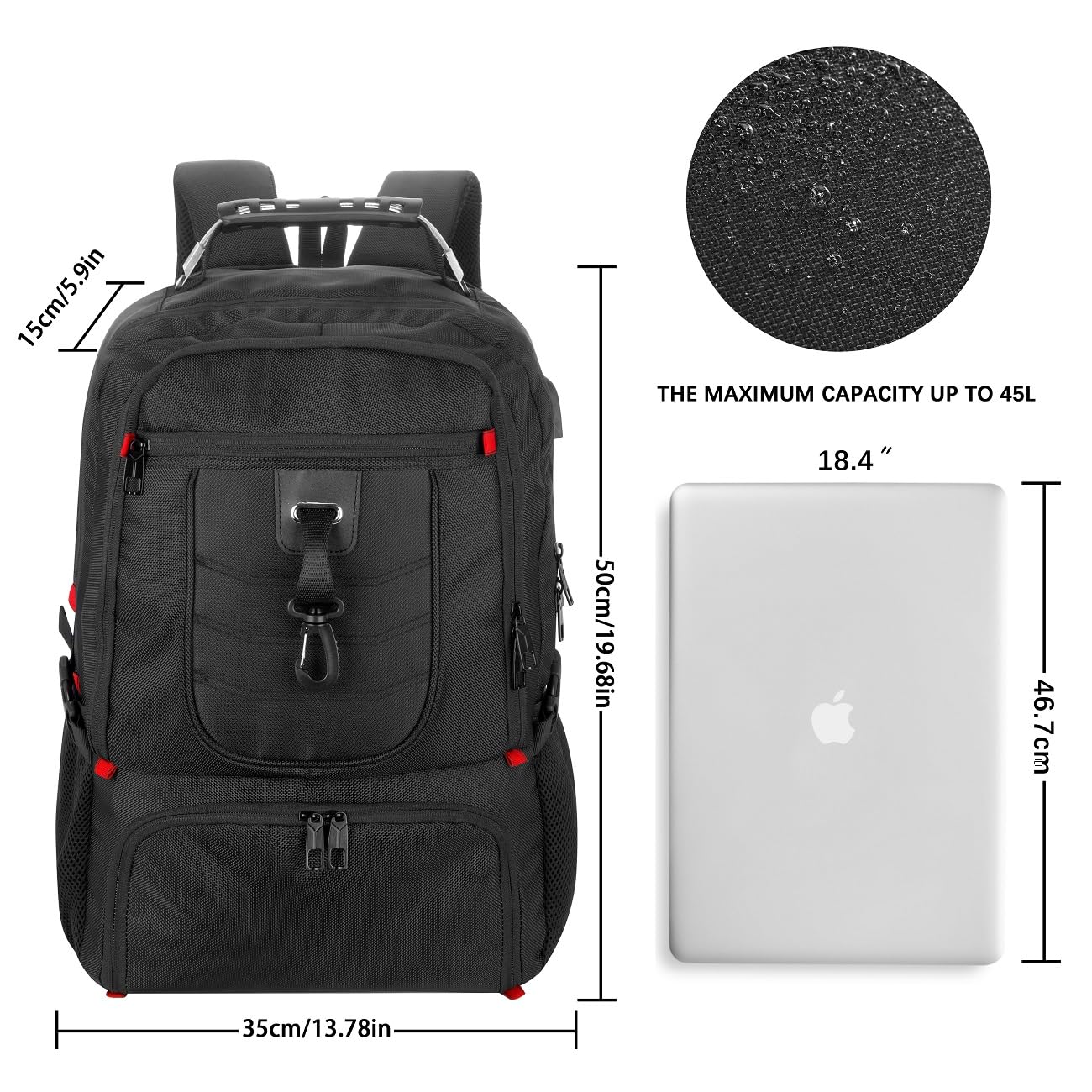 VESERI Laptop Backpack for Men and Women 18.4 Inch, Gym Bag School Backpack for Boys Teens with Shoe Compartment, Waterproof Shoulder Bag for Gym Travel Work