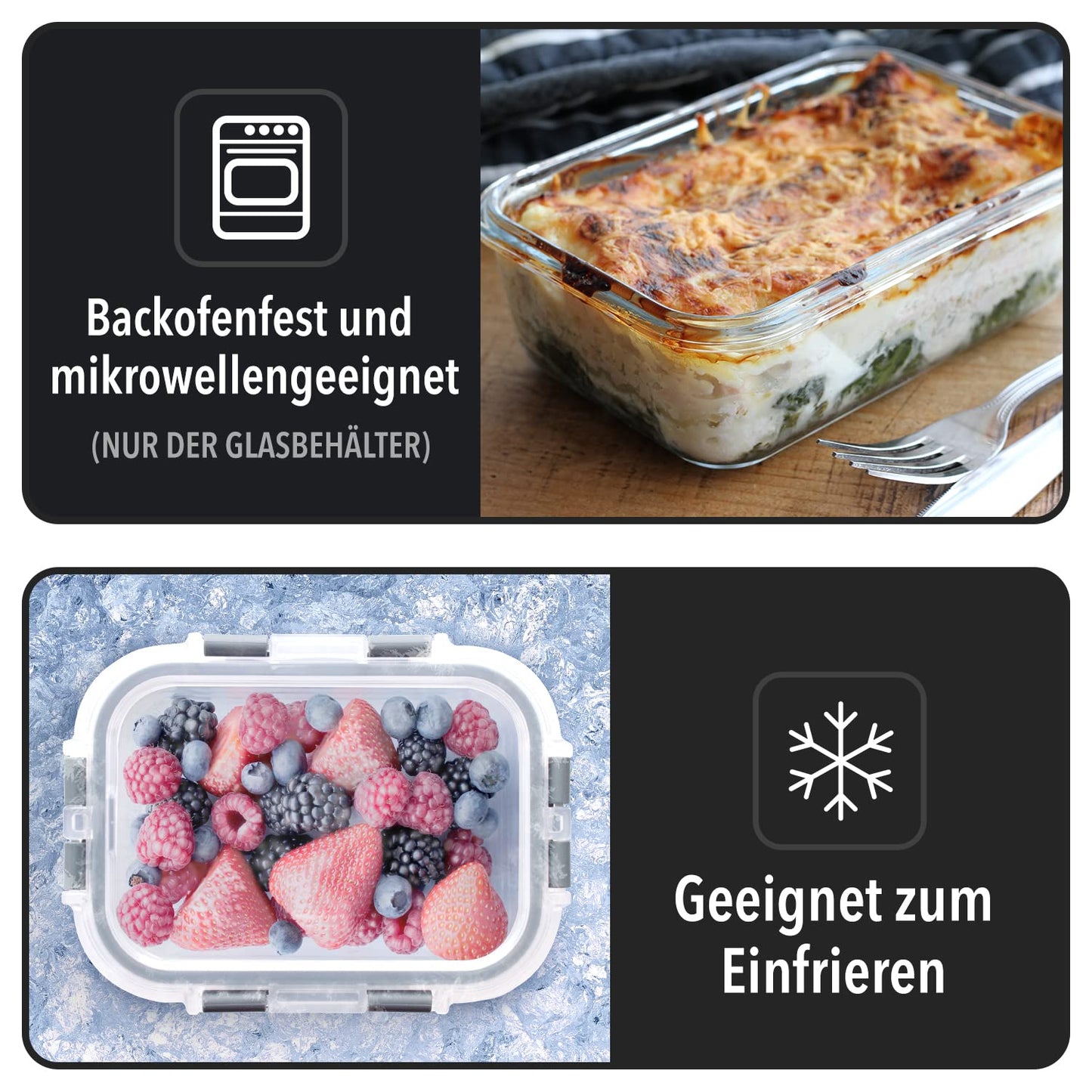 GOOD FOR YOU - Meal prep boxes & glass food storage containers set - 20 pieces (10 containers & 10 lids), dishwasher, microwave & freezer safe, BPA-free, borosilicate glass containers.