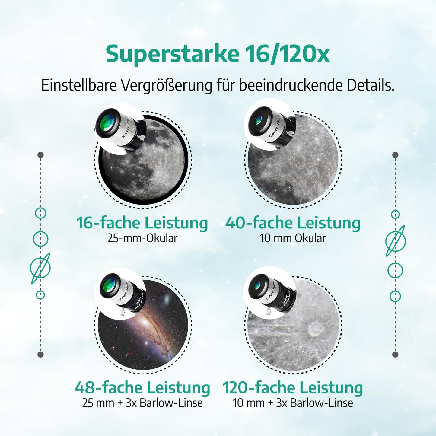Slokey Telescope Astronomy 16x-120x, Easy to Assemble, Suitable for Kids and Beginner Adults - With Phone Adapter - Telescope for Moon and Planets