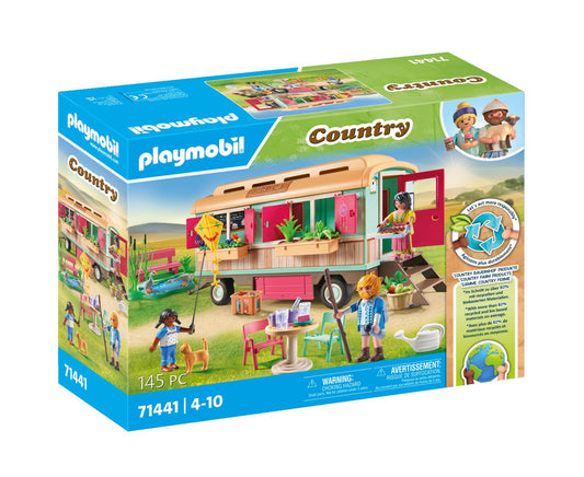 PLAYMOBIL Country 71441 Cozy Trailer Café, playful learning with lovingly designed trailer, detailed amenities, and a pond with geese, sustainable toy for children aged 4 and up.
