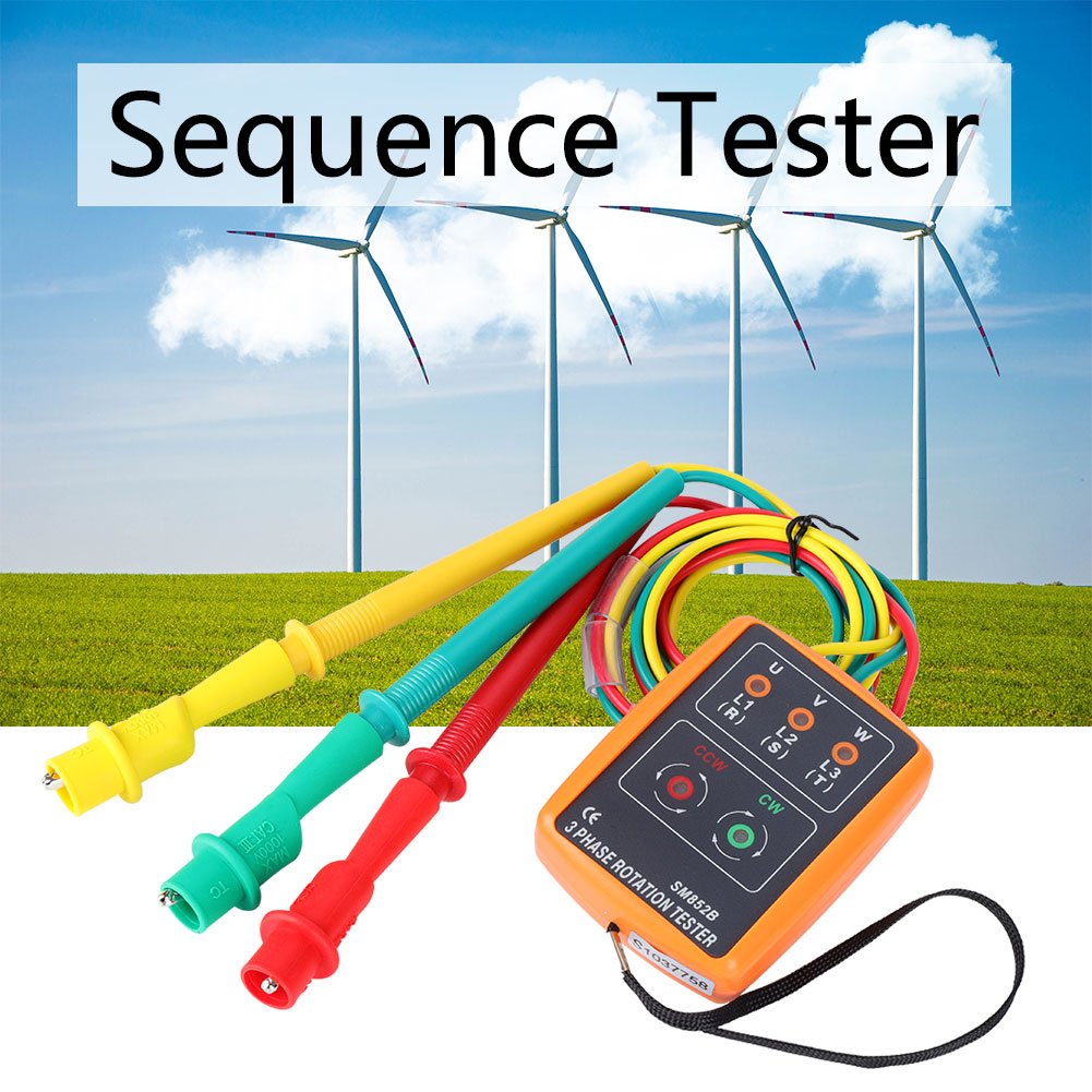 3 Phase Rotation Tester, SM-852B 60V~600V AC Sequence Order Display Tester 20Hz-400Hz, AC Sequence Display