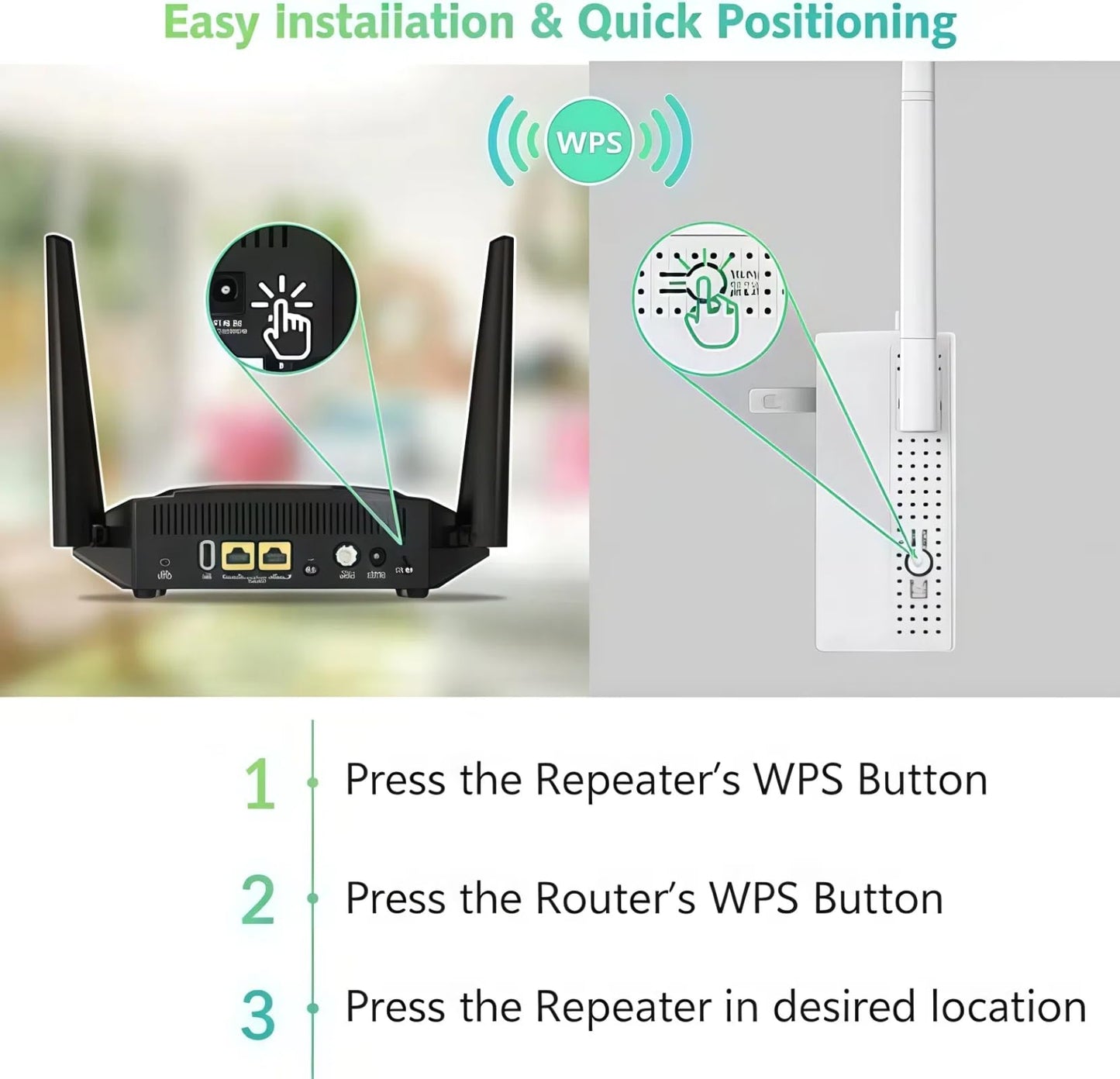 AILKIN WiFi Repeater, 1200 Mbps, Dual Band 2.4G/5G, Wi-Fi Extender, 4 antennas, Wi-Fi amplifier, suitable for home office, WiFi signal extension, internet amplifier - Ethernet port