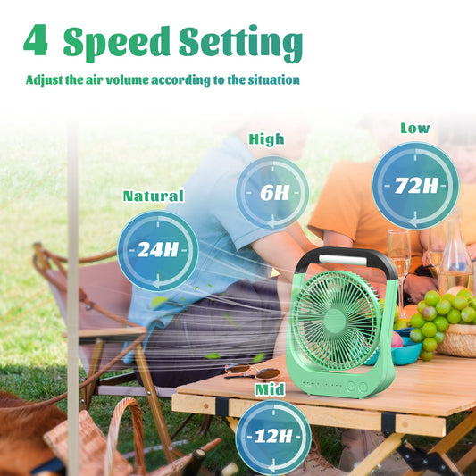 ATEngeus USB Fan, 10000mAh Battery Fan, 4-Speed Table Fan, 8" Camping Fan, 180° Rotation, LED Light, Timer, Portable Fan for Camping, Travel.