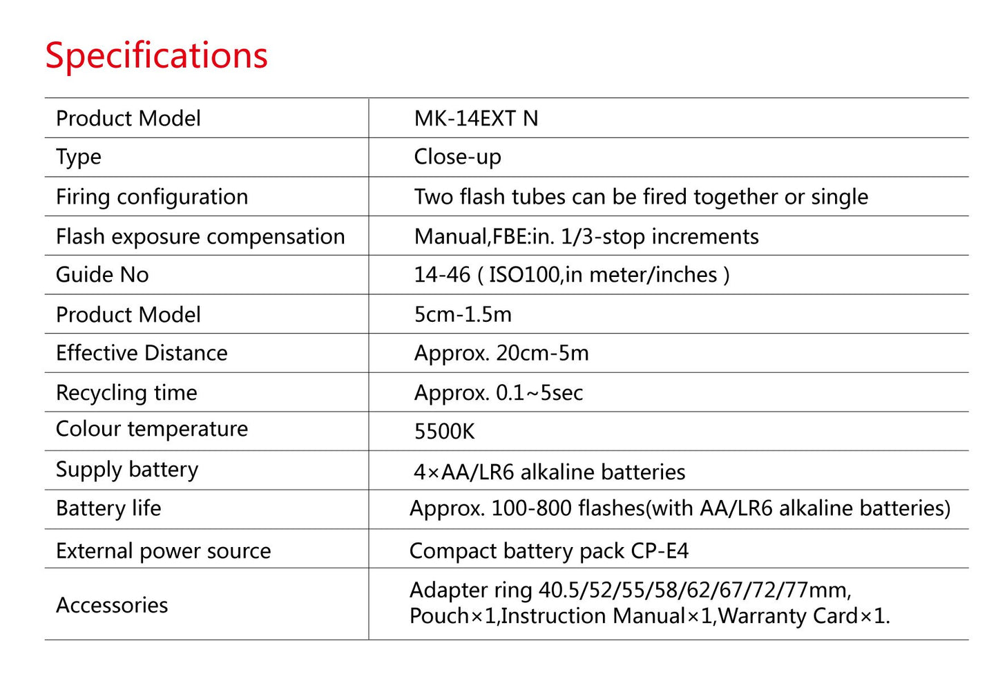 Meike MK-14EXT-N E-TTL Macro LED Ring Flash with LED AF Assist Lamp for Nikon DSLR Camera.
