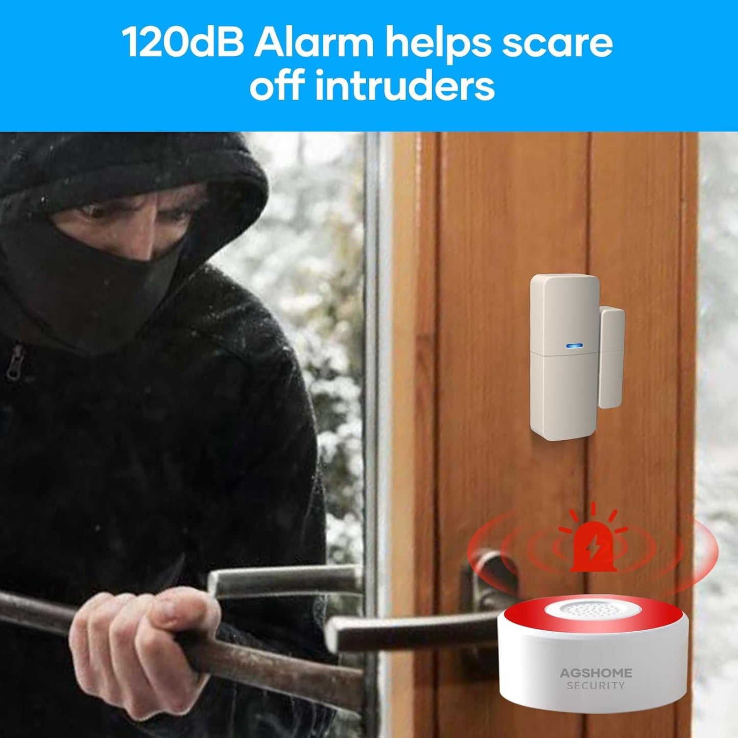 AGSHOME Alarm System 8-piece, Smart Home Alarm System Home with APP, WIFI Alarm System Set with Siren, 5 Window Door Sensors and 2 Remote Controls, Alarm System for Home, Apartment, RV