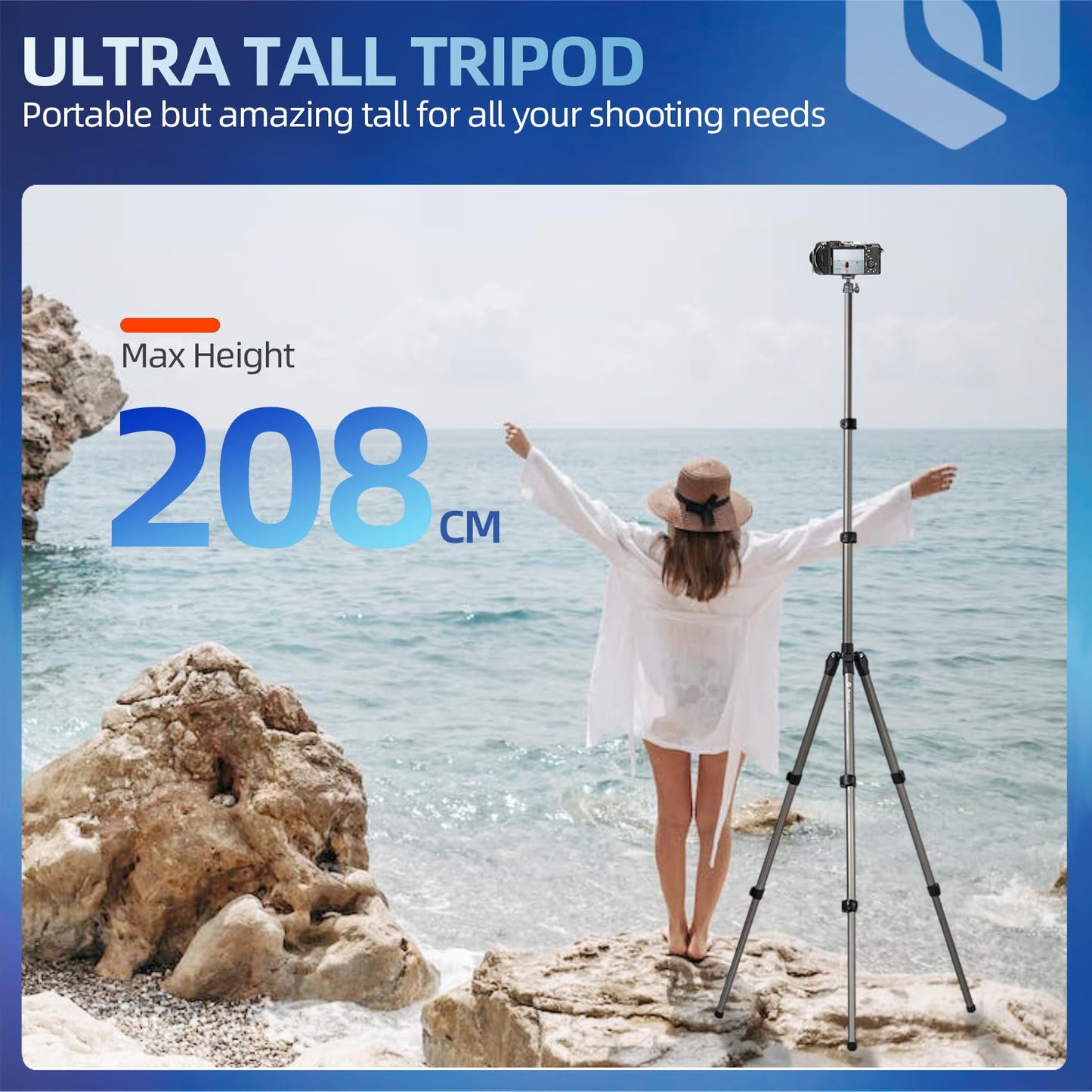 PhotoPro 208CM camera tripod with 360° ball head, phone holder, tall and durable ring light tripod for camera and phone, maximum load 5 kg.