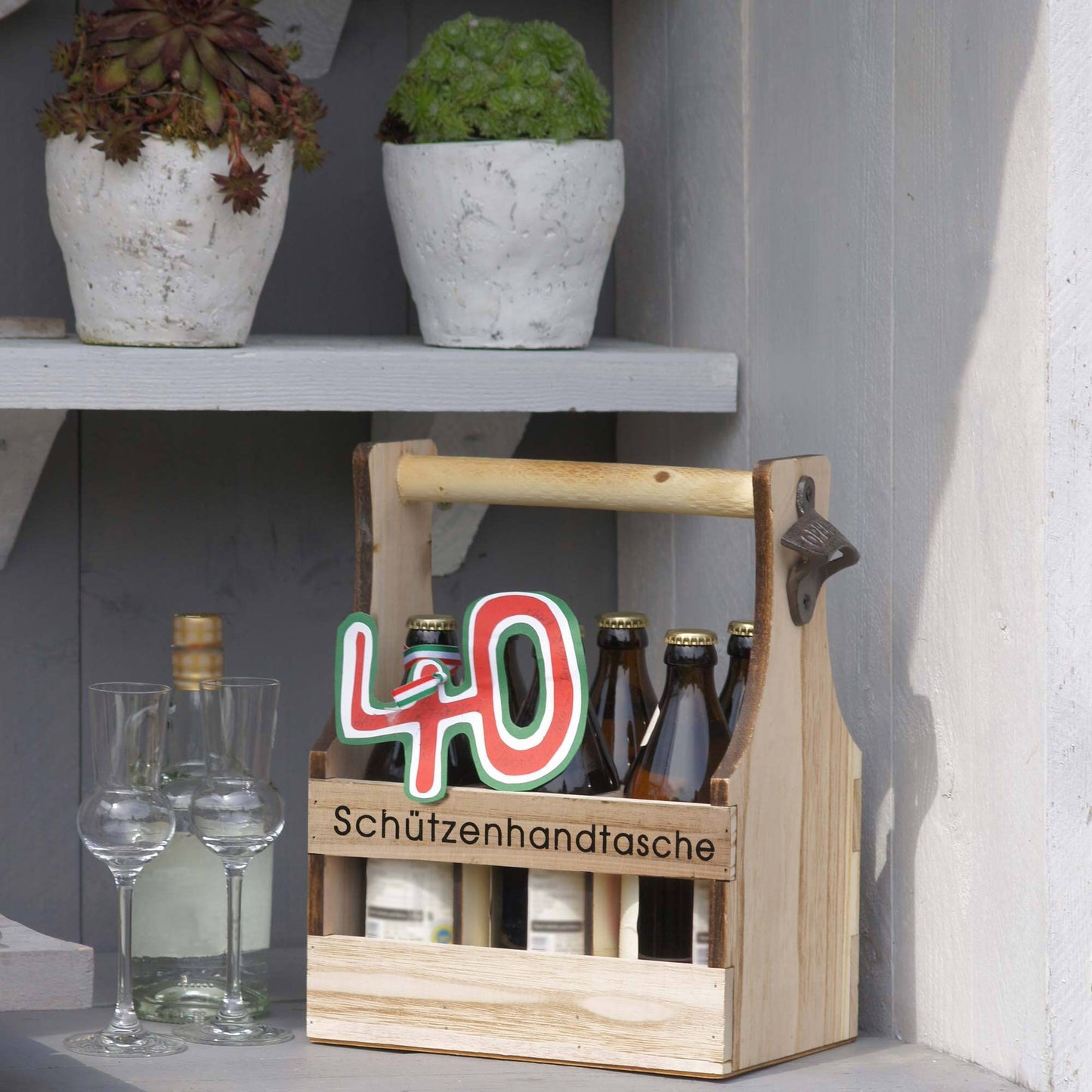 UNUS Home protective handbag beer, wooden 6-bottle carrier, beer holder with bottle opener, gift idea for men, shooting festival, Father's Day