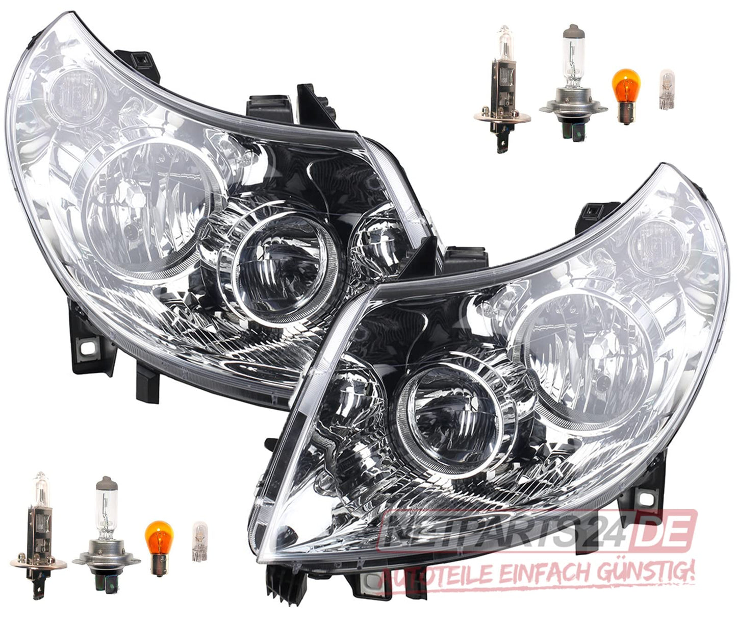 Johns, headlight set suitable for Fiat Ducato, Citroen Jumper headlights, Peugeot Boxer set including bulbs.