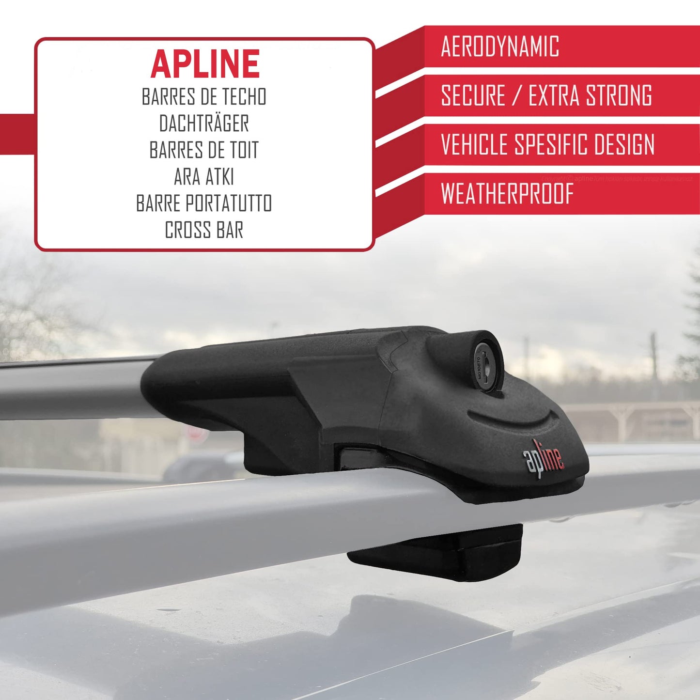 Alpine compatible with Ford Kuga 2 (C520) 2013-2019 ACE-1 Roof Rack Roof Rack Car Luggage Rack Gray Aluminum 2 Bars