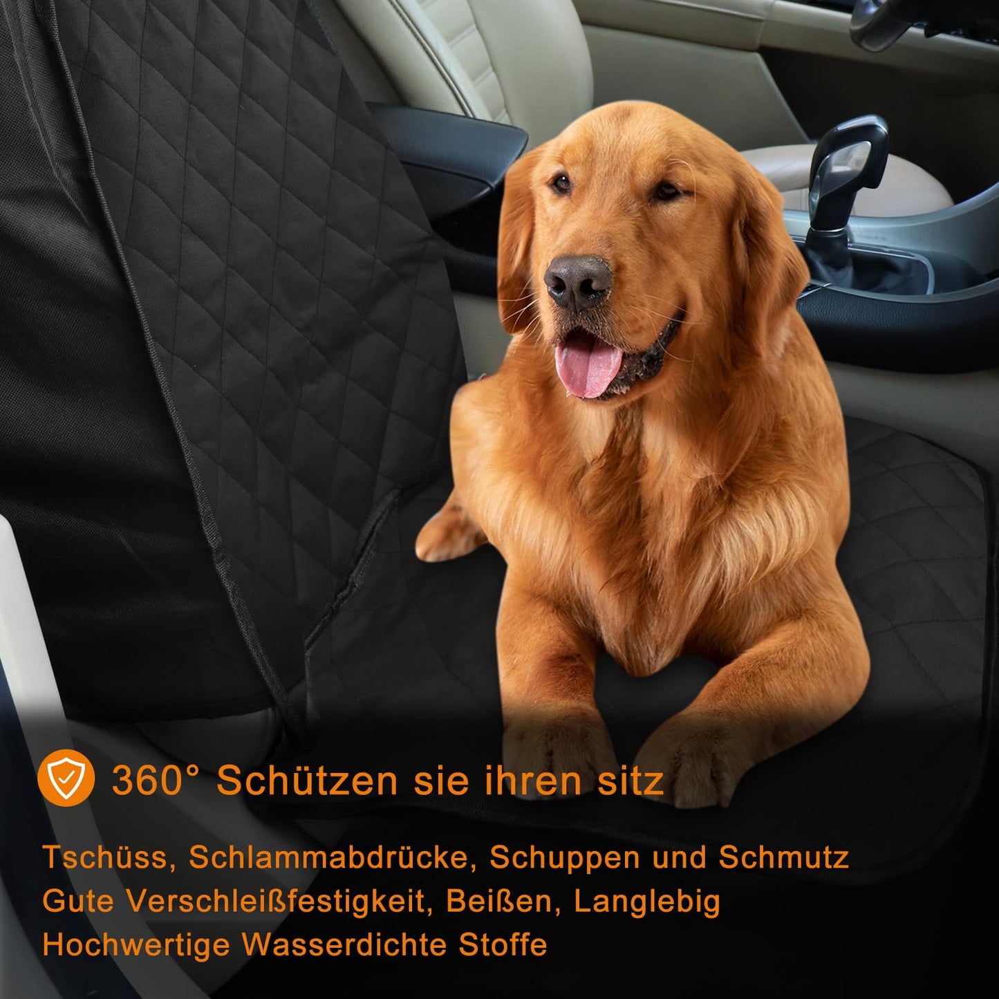 Alfheim non-slip front car seat cover for dogs, rubber backing scratch-resistant pet car protection with anchor, fits most trucks, vans, and SUVs, black
