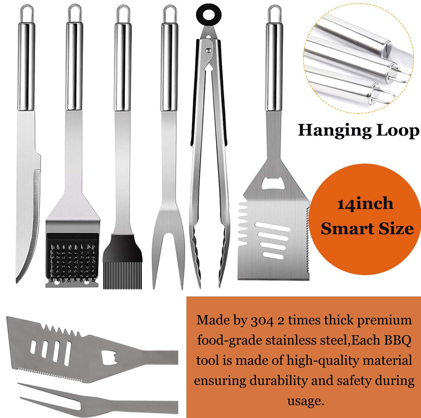 MUJUZE BBQ Accessory Set, Grill Set for Men Dad Gift, Stainless Steel Grill Tool Set in Case, Gas Grill Accessory Set, BBQ Accessories for Garden and Camping (BBQ Set with Grilling Apron)