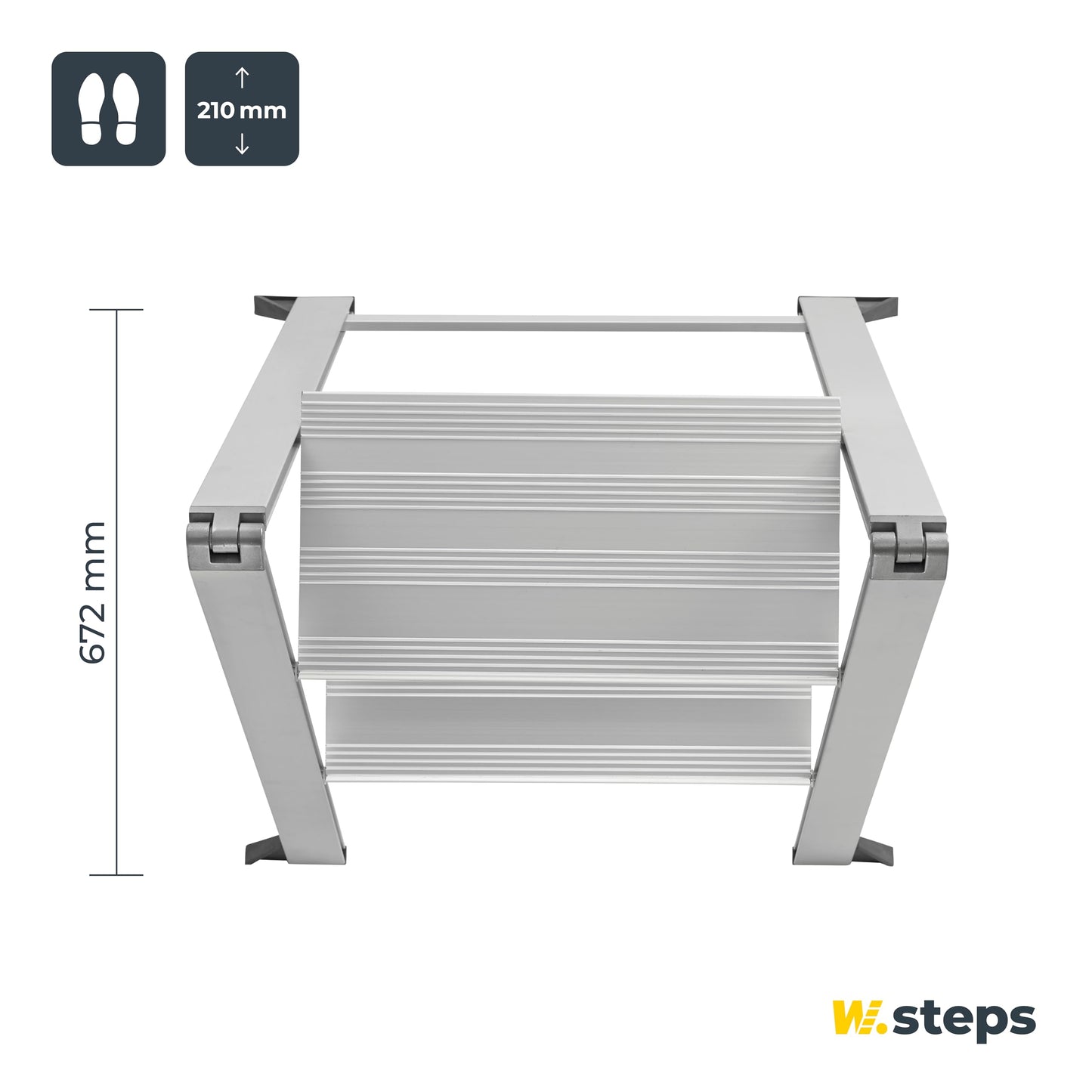 Aluminum folding step ladder Vikingstep Maxi by W.Steps 720mm high Load capacity up to 150kg Compact 2-step aluminum folding step ladder Only 35mm wide 728143