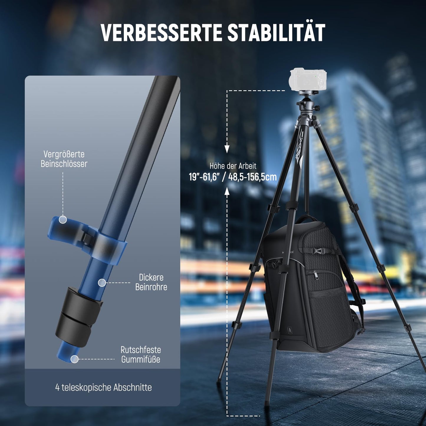 NEEWER LITETRIP LT07 61" Aluminum Travel Tripod, Camera Tripod with Pan Tilt Low Profile Ball Head Arca QR Plate compatible with Peak Design Tripod Plate V3, 2 in 1 Phone Clip Handle Max Load 22lb