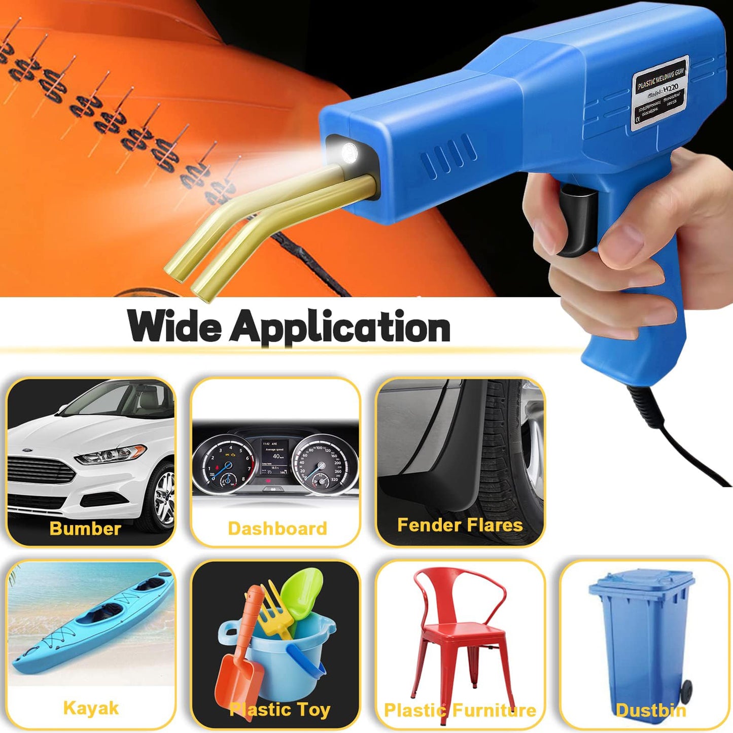 220W plastic welder 2 in 1 bumper repair kit plastic welding with 800PCS hot staples, 2 thermal smoothing head, 40PCS plastic welding rods, plastic repair kit auto (Blue)