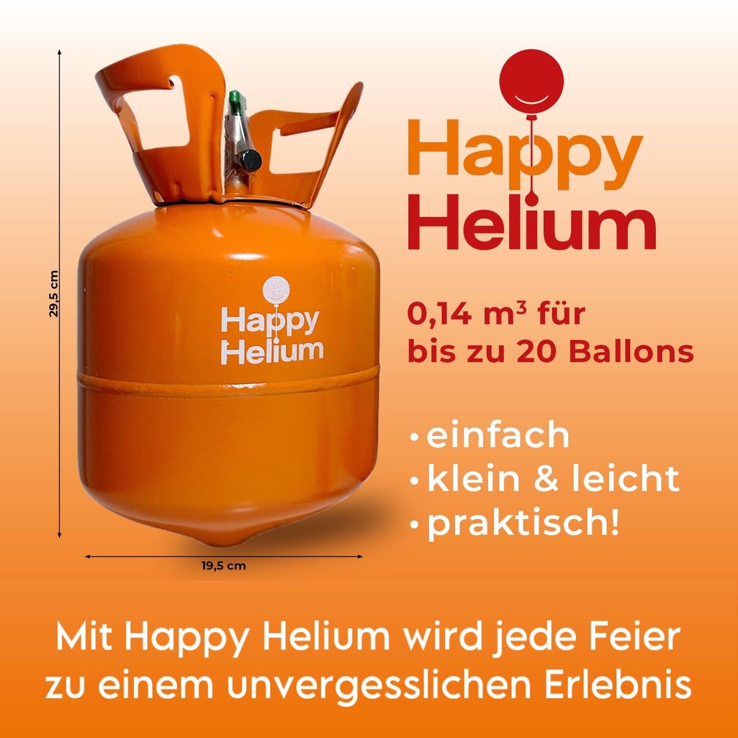 Happy Helium® 2x Balloon Gas Helium for 20 balloons | Helium gas with filling valve - Balloon Gas 140 liters (0.14 m³) for birthday, wedding, party.