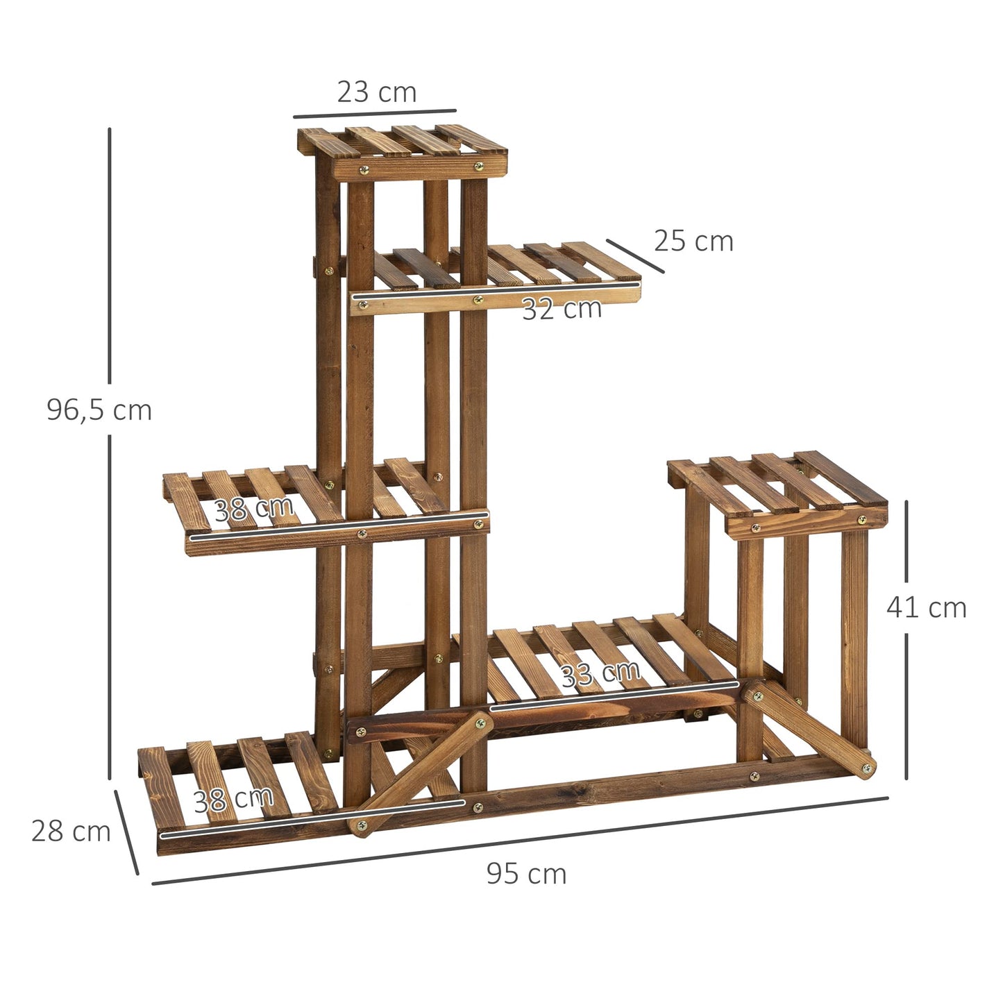 Outsunny Flower Stand Plant Shelf 6 Levels Four-tier Flower Rack Flower Stairs Flower Ladder Solid Wood Charred 98 x 28 x 96.5 cm