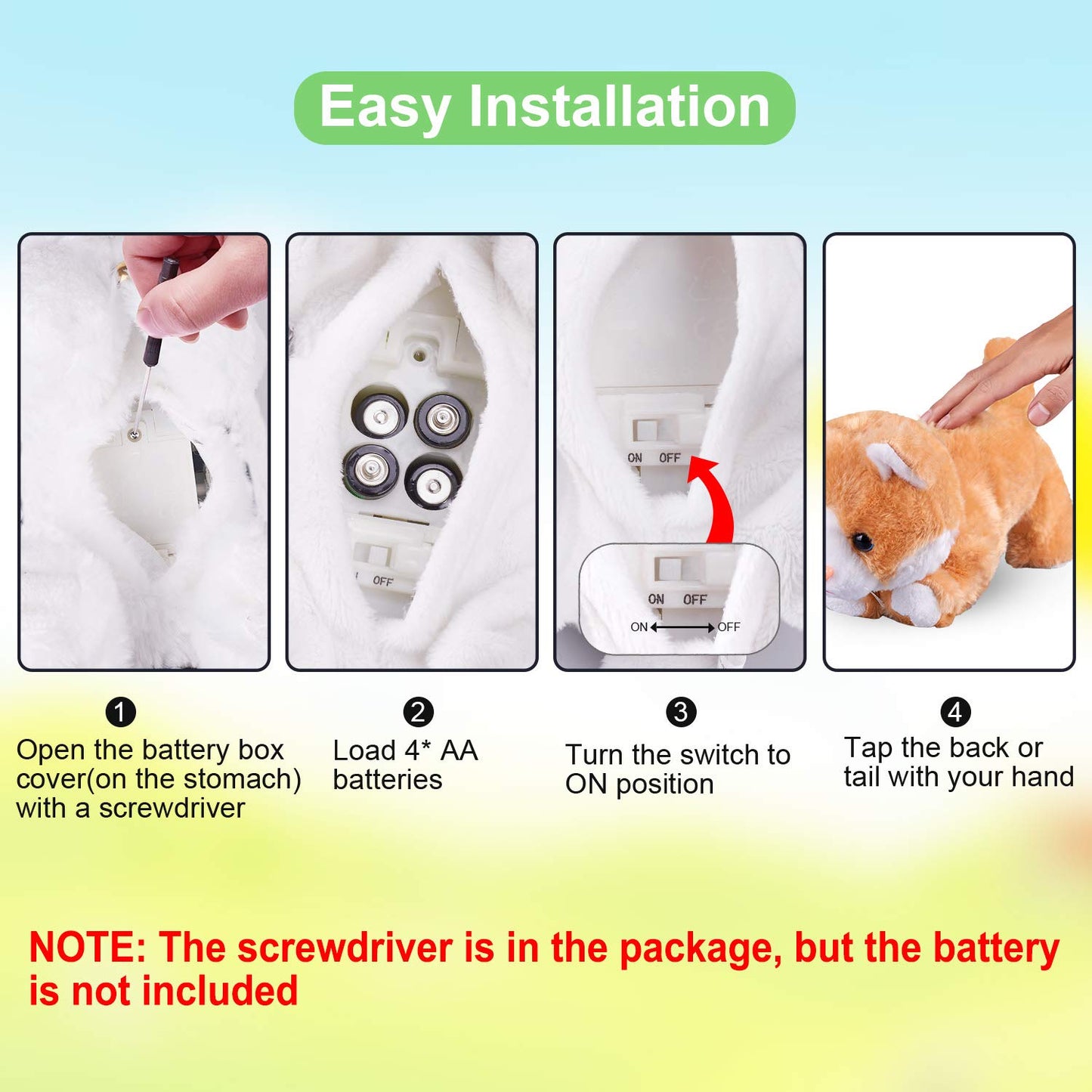 Interactive plush cat toy, interactive cat robot, barking meow, touch control, electronic cat pet, kids, L: 30.5 cm x H: 20.3 cm x W: 12.7 cm.