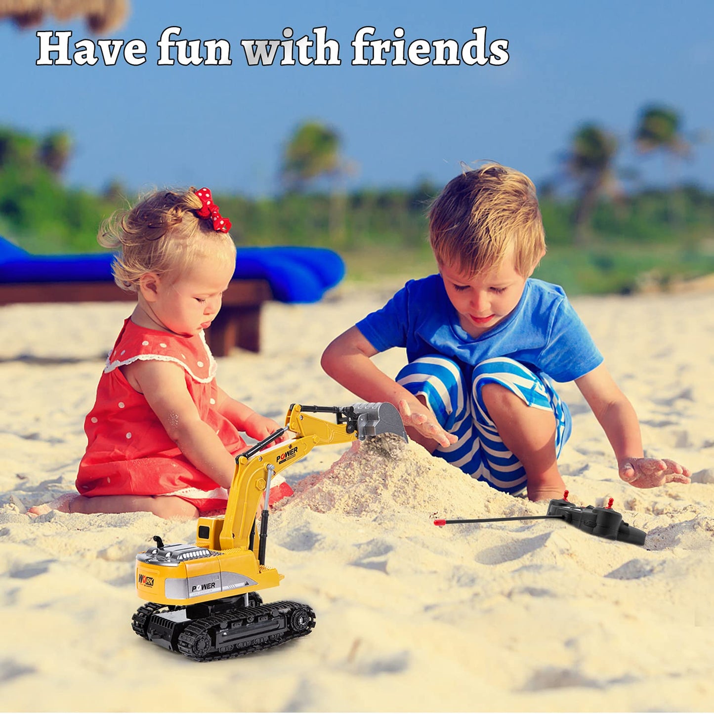 Thedttoy 1:24 Remote Control Excavator Toy for Kids, Car 2.4 GHz Tractor RC with Lights, Birthday Gift for Boys 3 4 5 6 7 8 Years