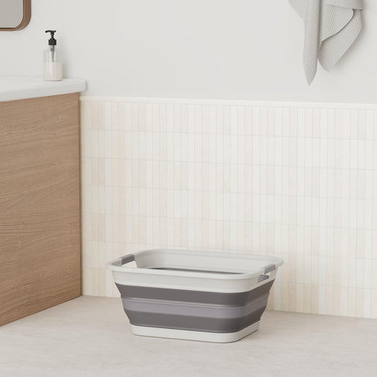 SAMMART 42L Collapsible Plastic Laundry Basket - foldable Pop-Up Storage Container/Organizer - portable Wash Bin - space-saving Laundry Hamper (Gray, 1)