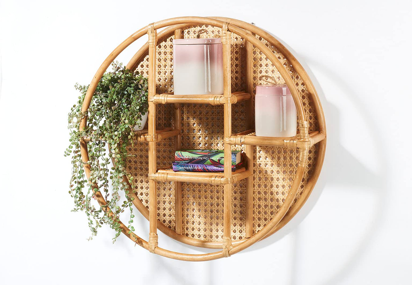Kobolo Vienna Rattan Hanging Shelf - with Viennese weave - 4 shelves - round - 60cm