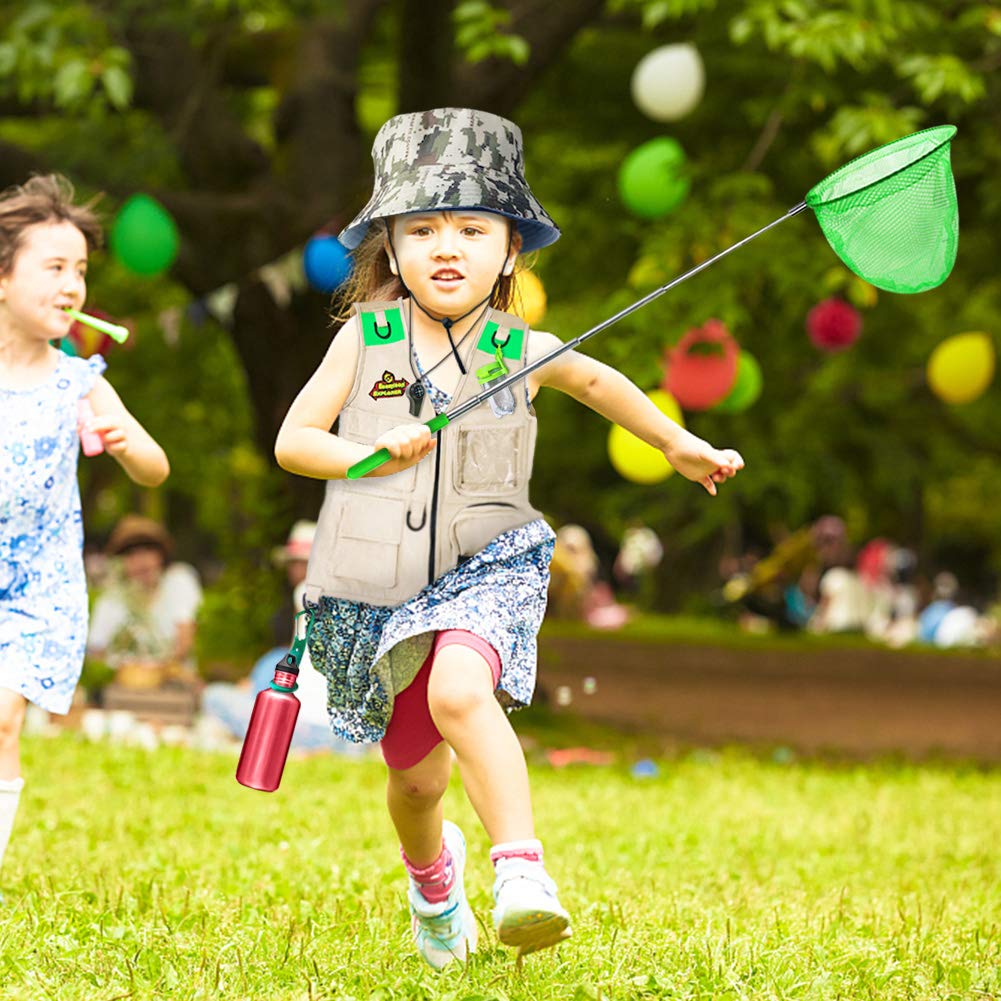 Outdoor Explorer & Bug Catcher Kit with kids vest, binoculars, magnifying glass, butterfly net, hat, and backpack, Adventurer Set gifts for 3-10 year old boys toy