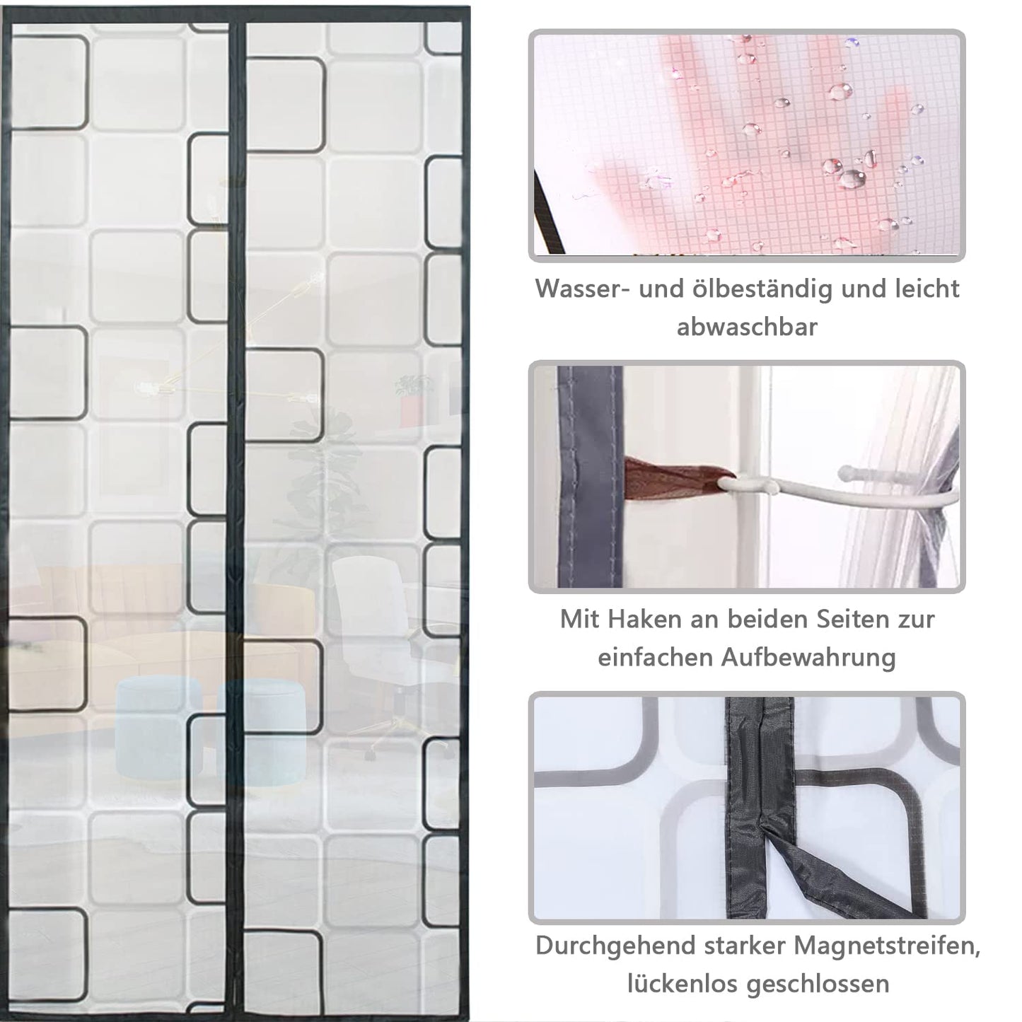 Thermal curtain 90x200cm, magnetic thermal curtain for doors, cold protection and heat retention in winter, ideal for use with air conditioning in summer, easy adhesive installation without drilling.