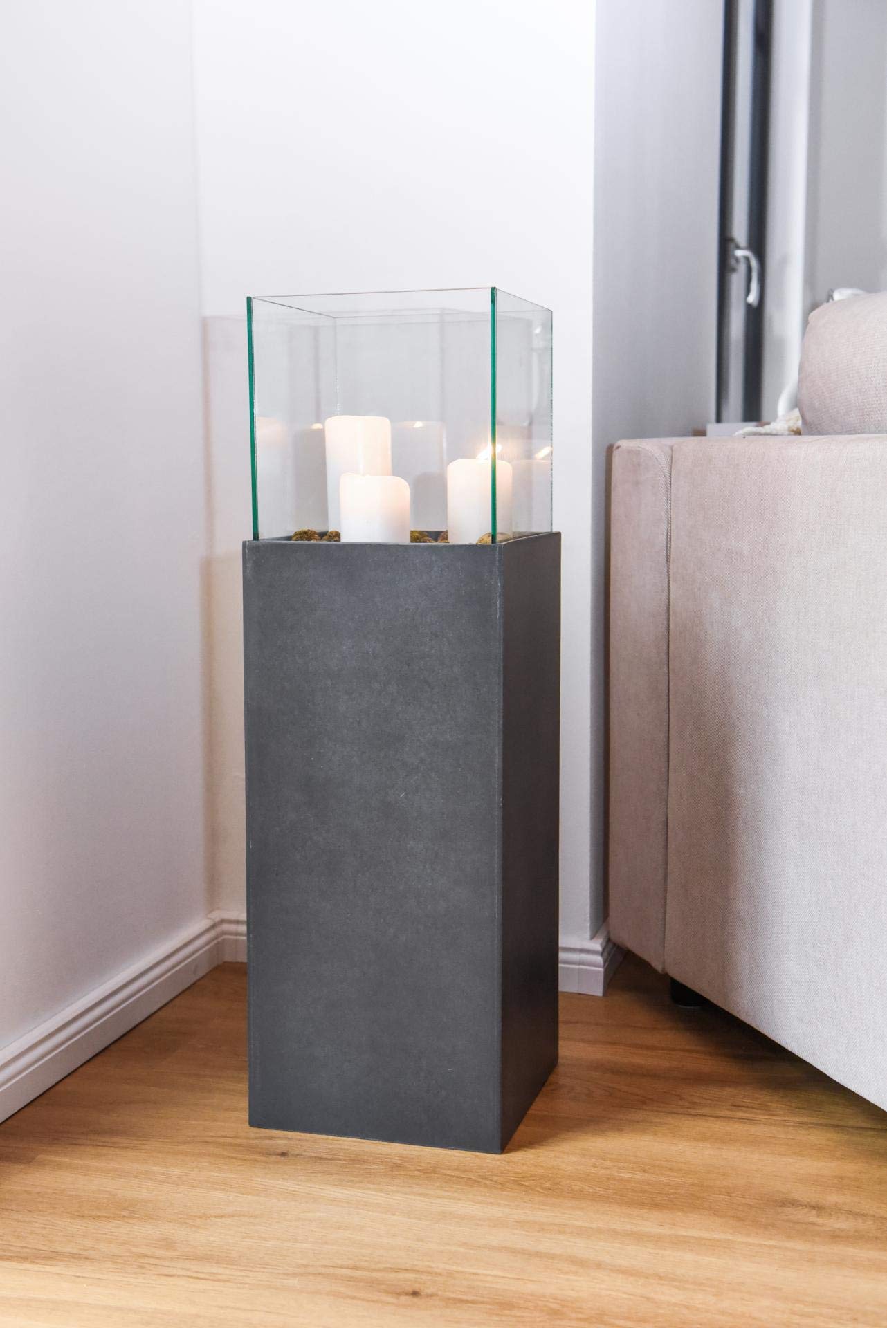 VIVANNO windlight column candle holder decorative lantern Candela concrete look anthracite 80 cm high
