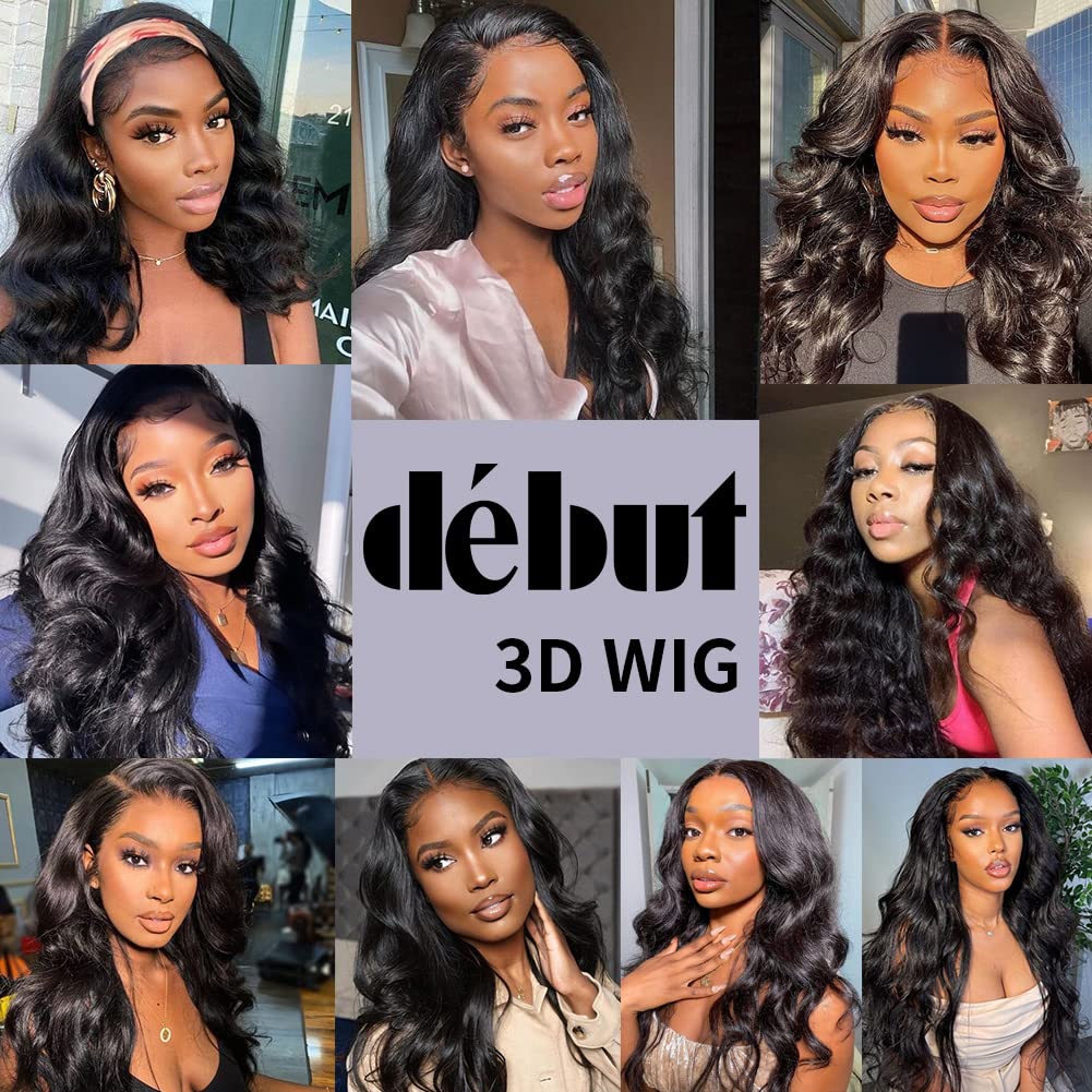 DEBUT Lace Front Wig Body Wave Human Hair Wig 13x4 HD Transparent Lace Front 3D Wig Human Hair Wig for Black Women with Pre-plucked Baby Hair 180% Density (65cm, black)