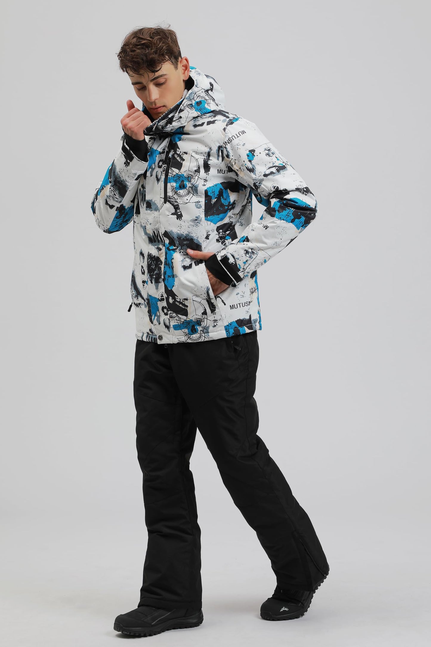 ALSOGO Men's Ski Jacket and Pants Set Ski Suit Winter Waterproof Windproof Hooded Snow Coat 2-Piece Snowboard Sets 336-bl-Blue M