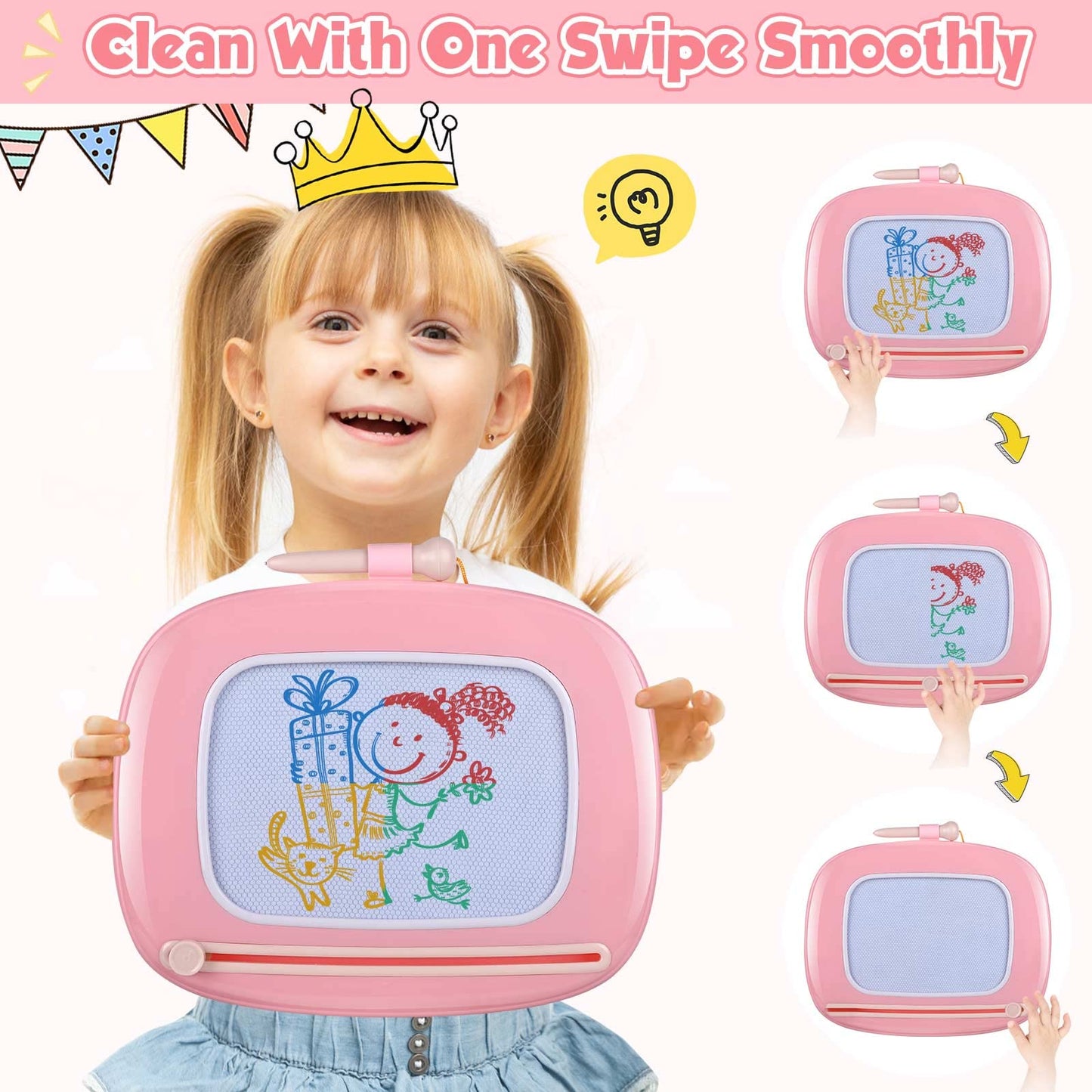 Smasiagon Magnetic Drawing Board for Kids, Colorful Erasable Magnet Drawing Board with Legs for Toddler Toy from 1 2 3 Years Girls Gift (Light Pink)