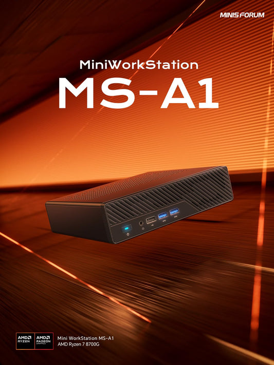 MINIS FORUM Mini Workstation MS-A1 Barebone PC, DDR5/4xM.2 NVMe SSD, Dual 2.5G RJ45, HDMI/DP/Type-C, 4xUSB Ports, Supports AM5 CPU, WiFi 6E & BT 5.2 Mini Computer (NO CPU/RAM/SSD/OS)