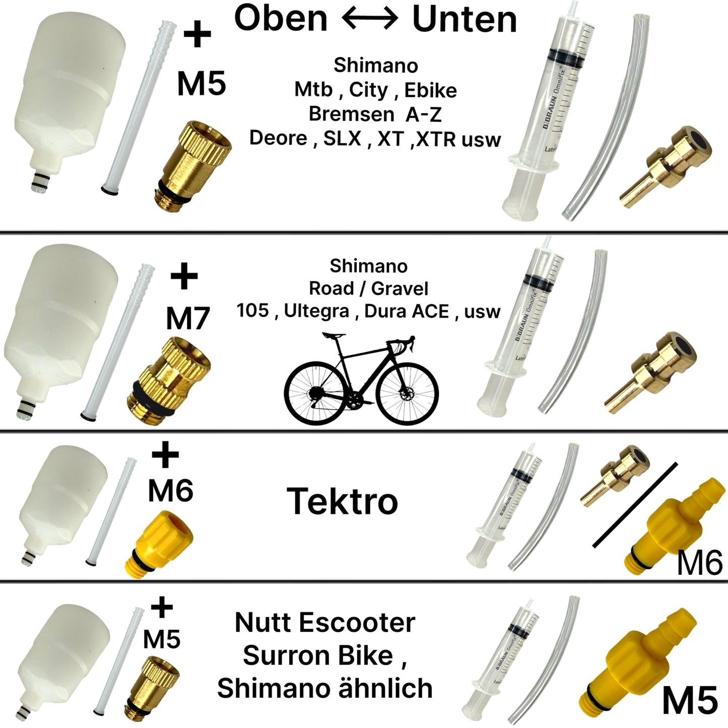 Shimano Hydraulic Mineral Oil 100ml + F26 Disc Brake Maintenance Service Kit for MTB Ebike Tour Road Bike Gravel Disc, including bleeding set, 3in1 bleed block, filling bottle funnel with M5 M7 M6 connection.