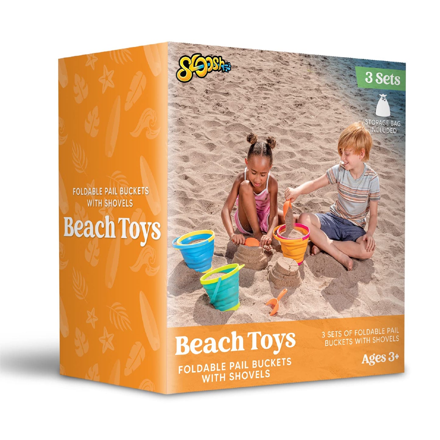 JOYIN 3 Pack Foldable Bucket with Shovels (Bonus Mesh Bag), Foldable Bucket Multipurpose for Beach, Beach Gear, Sandbox Toys