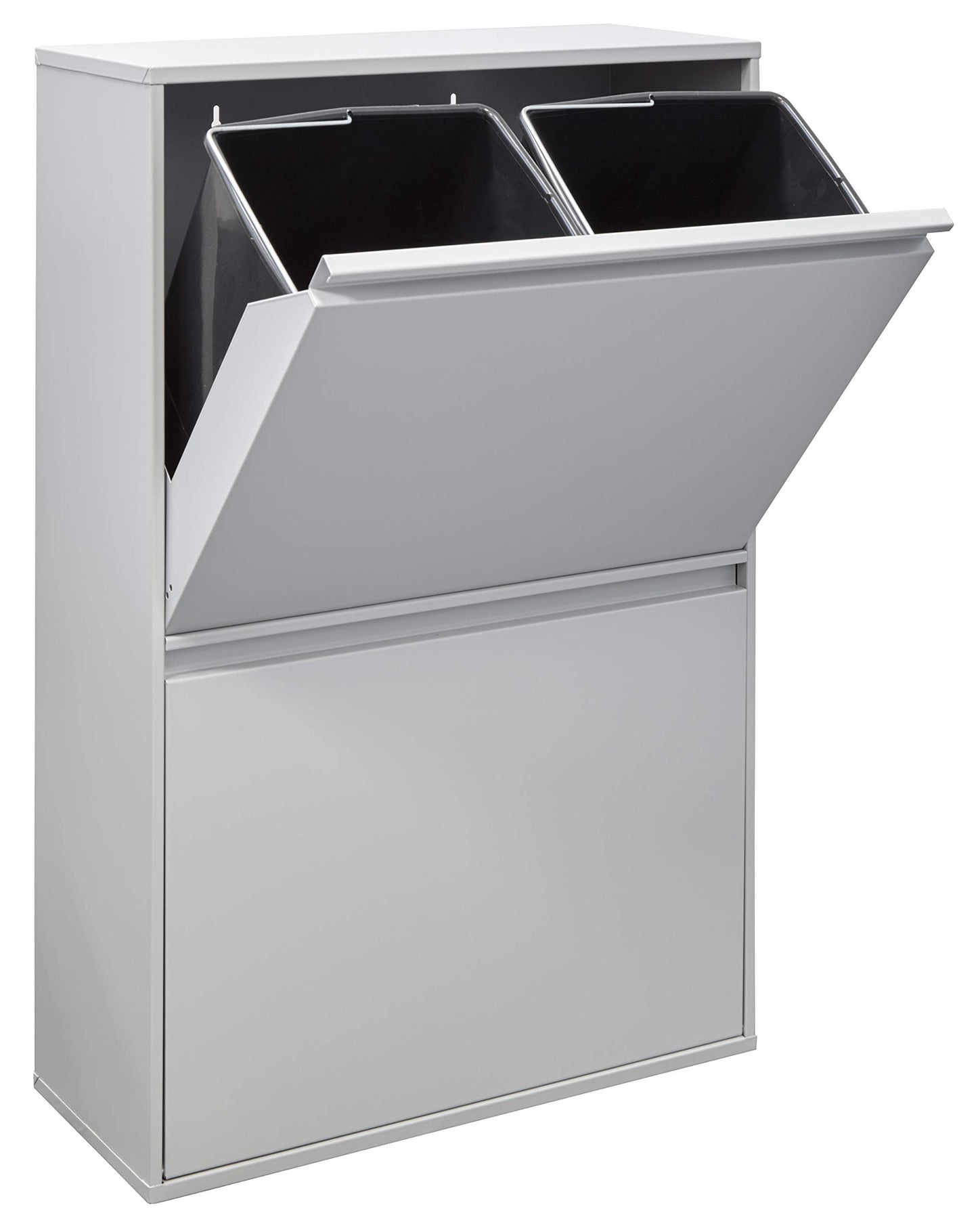 ARREGUI Basic CR602-B Steel Recycling Bin | 4 compartments for kitchen waste | 4x17L (68L) | Removable inner bins with handles | Recycling cabinet | Light grey
