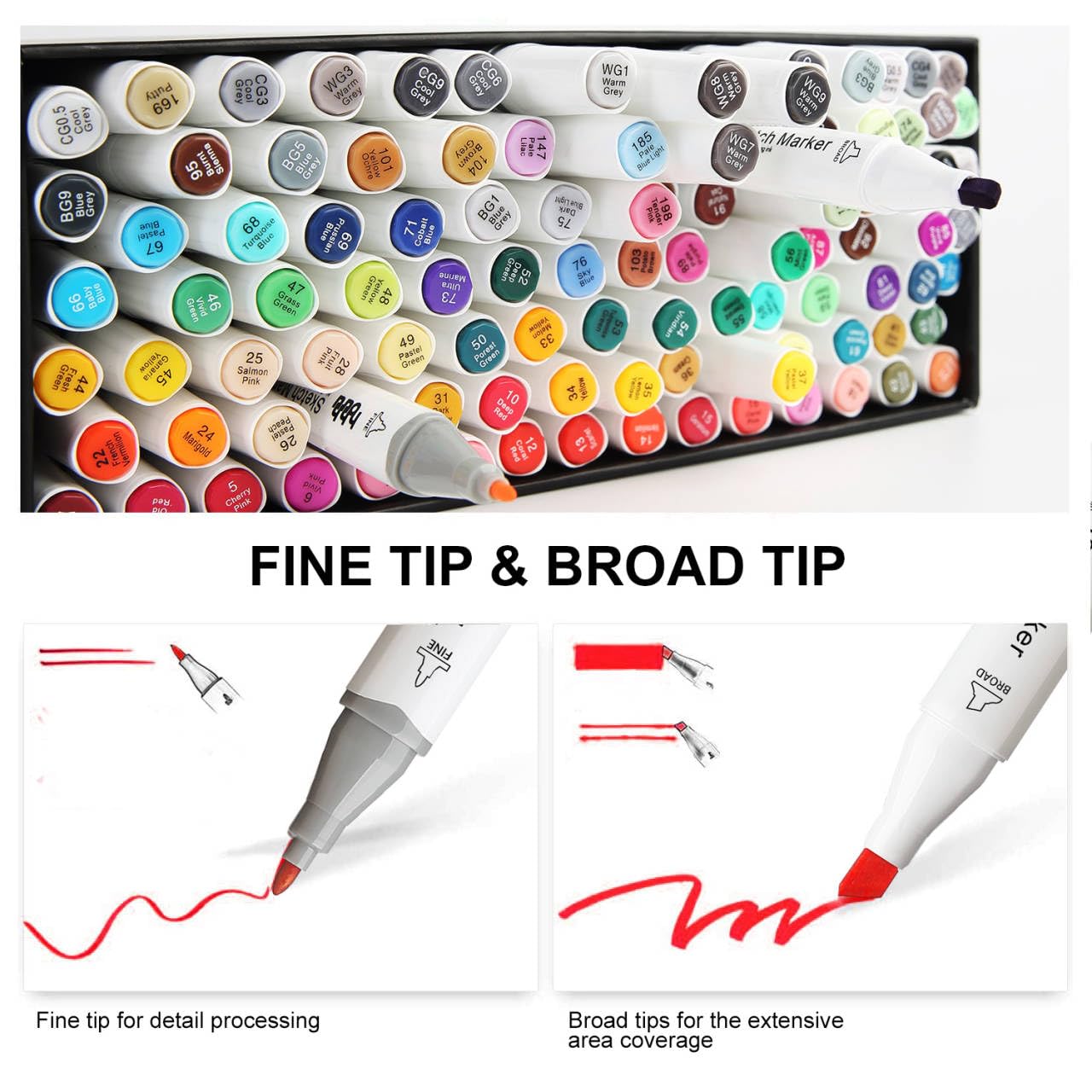 hhhouu 100 Color Alcohol Markers, Dual Tip Pens for Adult Artists, Designers, Illustration, Architecture, and Creative Projects MH-100W