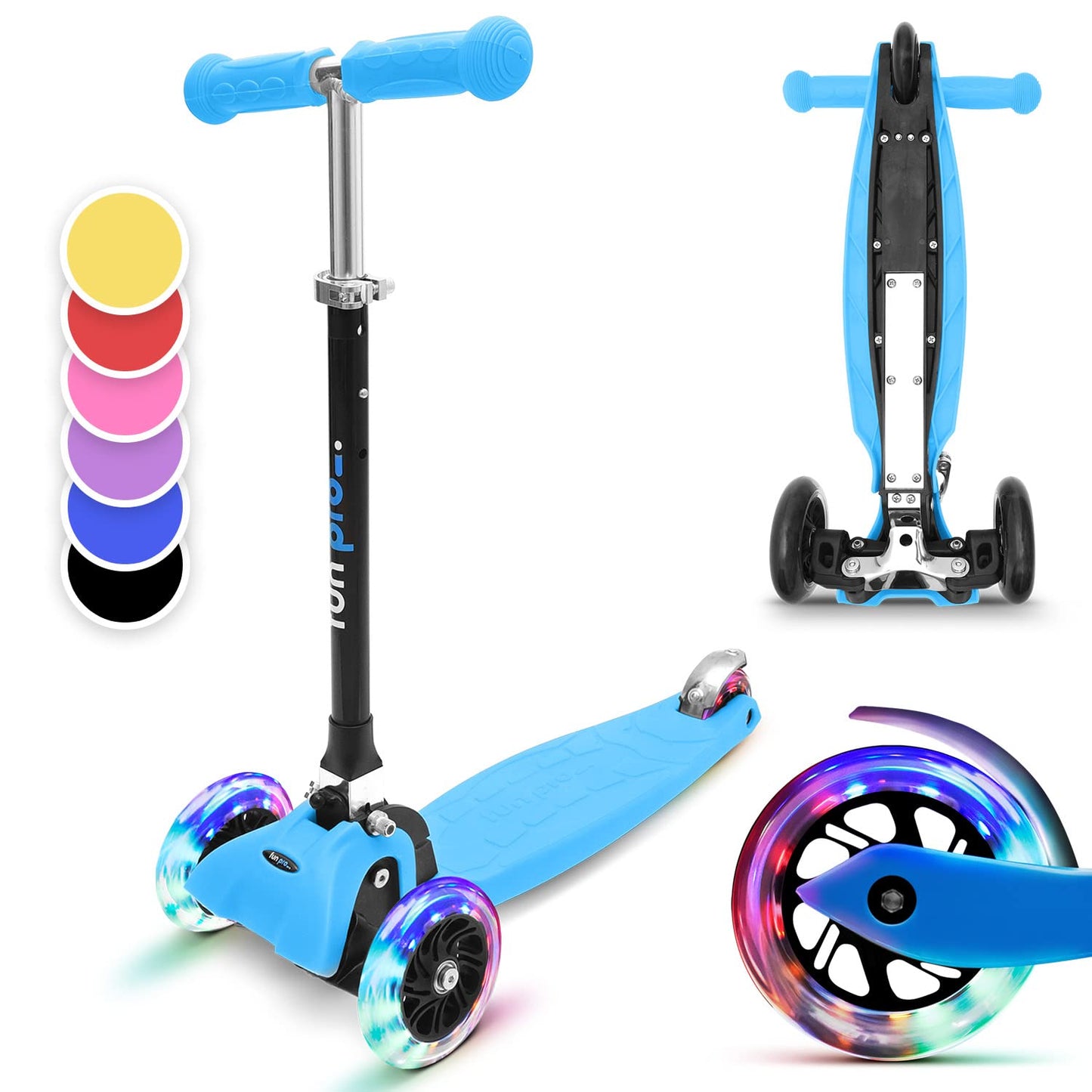 Fun Pro ONE scooter, the safe premium scooter for children 3 years and up, with LED wheels, foldable, suitable for toddlers, boys and girls, scooter for kids ages 3-6.