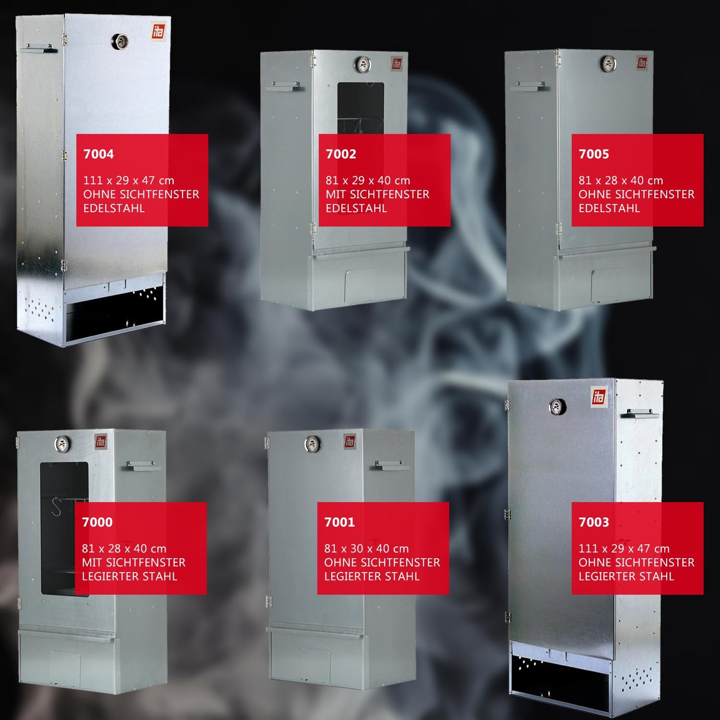 ITA Smokehouse 7012 - Smoker Set with smoke generator, heating element & smoking chips - Smoke cabinet with 3 tiers - Alloy steel, with viewing window & chimney outlet - Quality Made In EU