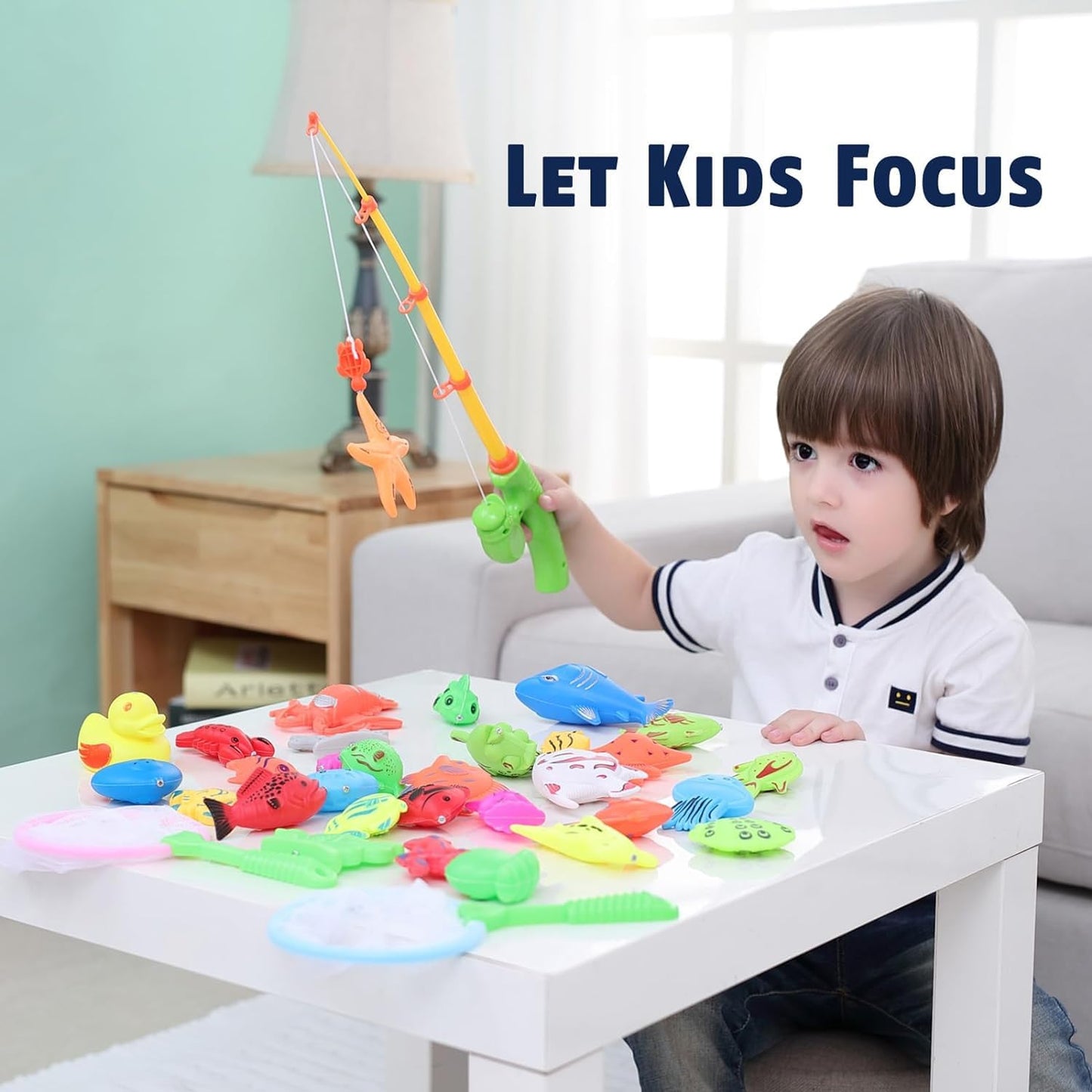 Water Toy for Kids Outdoor Pool Toy for Kids aged 3 4 5, fishing game with 30 magnetic fishes Bathtub Toy Bath Toy for Kids Pool/Splash Pool/Garden/Beach